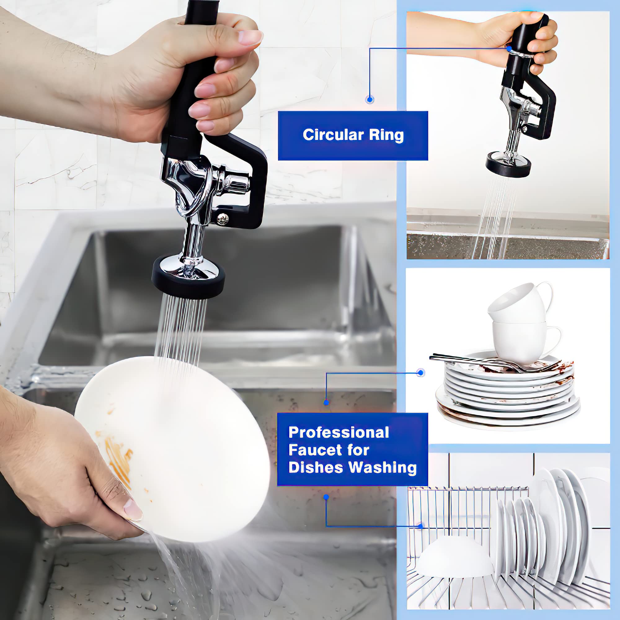 MaxSen Adjustable Commercial Sink Faucet - 4 to 8 Inch Wall Mount Kitchen Faucet with Sprayer, 25