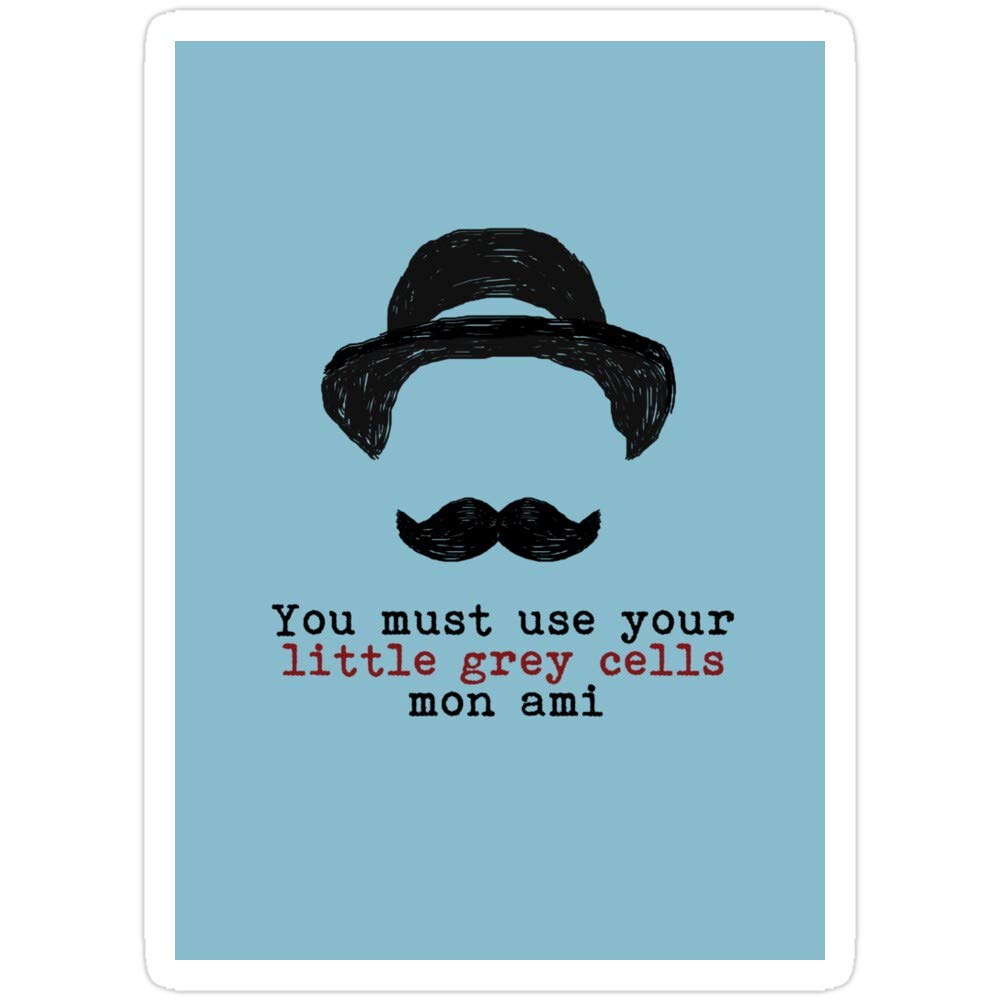 3 Pack Agatha Christie Hercule Poirot Little Grey Cells Vinyl Stickers - Light Blue Funny Decals for Laptop, Phone, Car, Guitar & Fridge - Perfect for Book Lovers, Mystery Fans & Office Decor