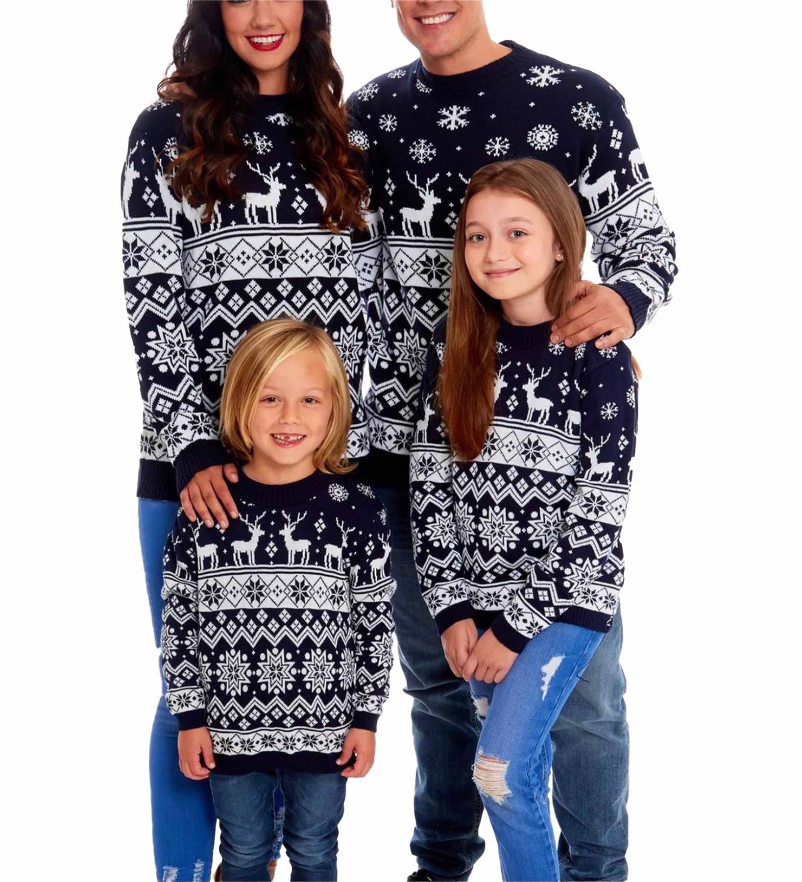 ZAKK Family Matching Christmas Sweaters - Men Women Kids Reindeer Snowflake Knitted Crew Neck Long Sleeve Winter Jumper Set | Perfect for Holiday Photos, Xmas Parties & Family Gatherings