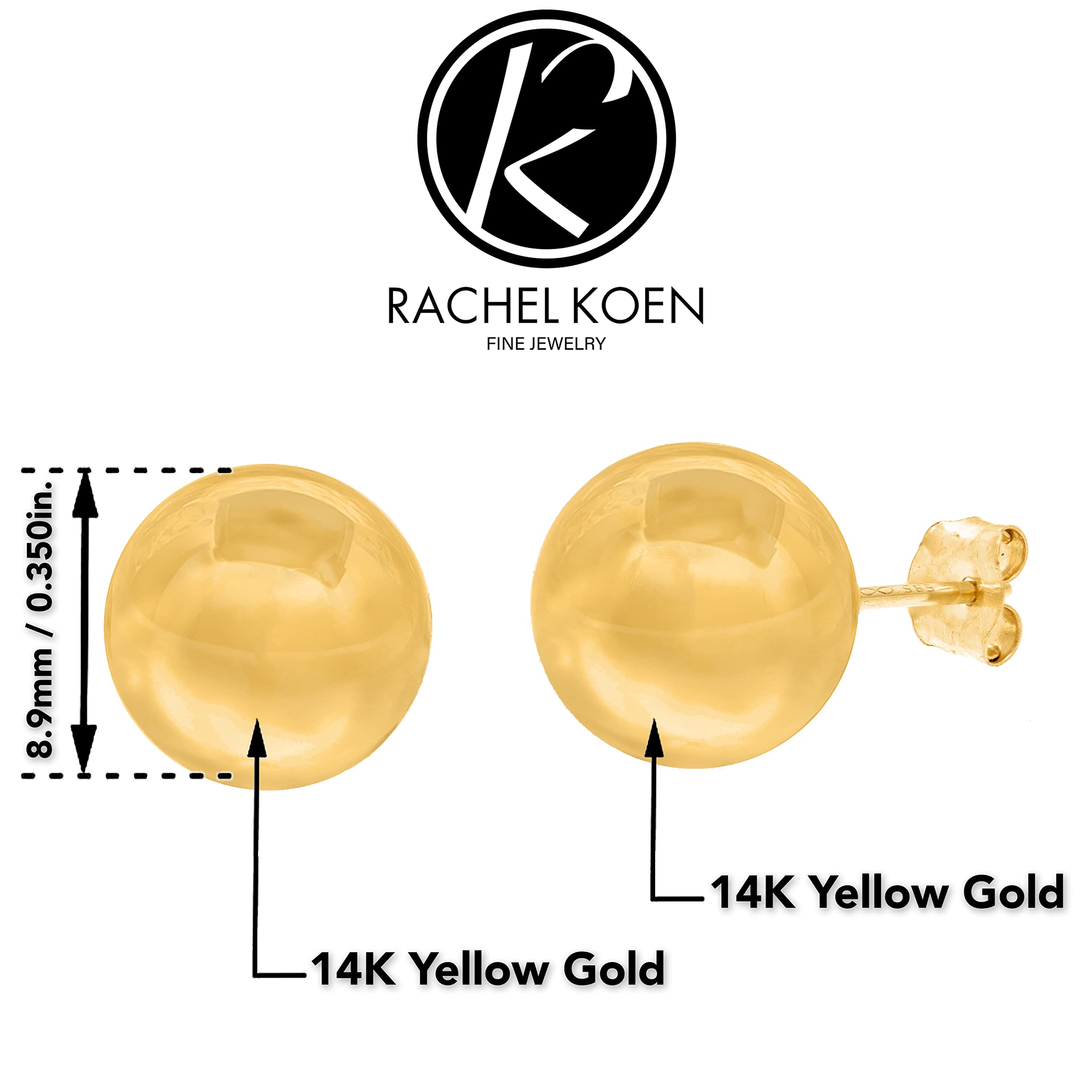 14K Yellow Gold Ball Stud Earrings for Women - High Polished Round Gold Earrings for Everyday Wear & Special Occasions | Rachel Koen Jewelry