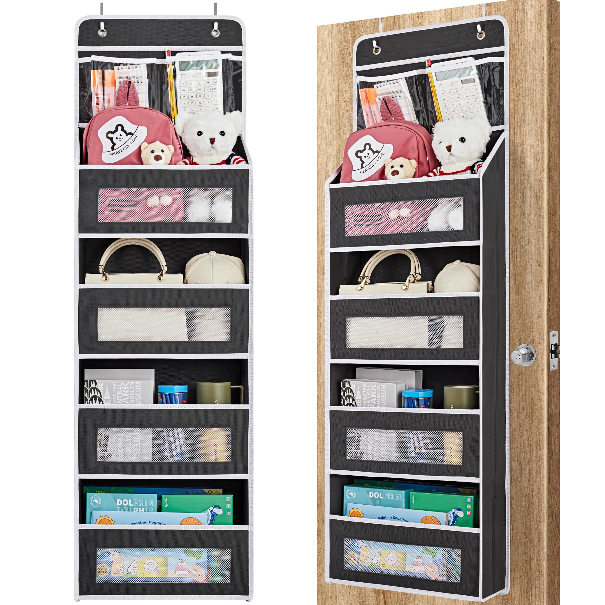 JARLINK 5-Tier Over The Door Organizer with Clear Pockets - Heavy Duty Hanging Storage Shelf for Bedroom, Bathroom, Nursery & Pantry - Holds 50 lbs - Perfect for Toys, Diapers, Clothes & Household Items
