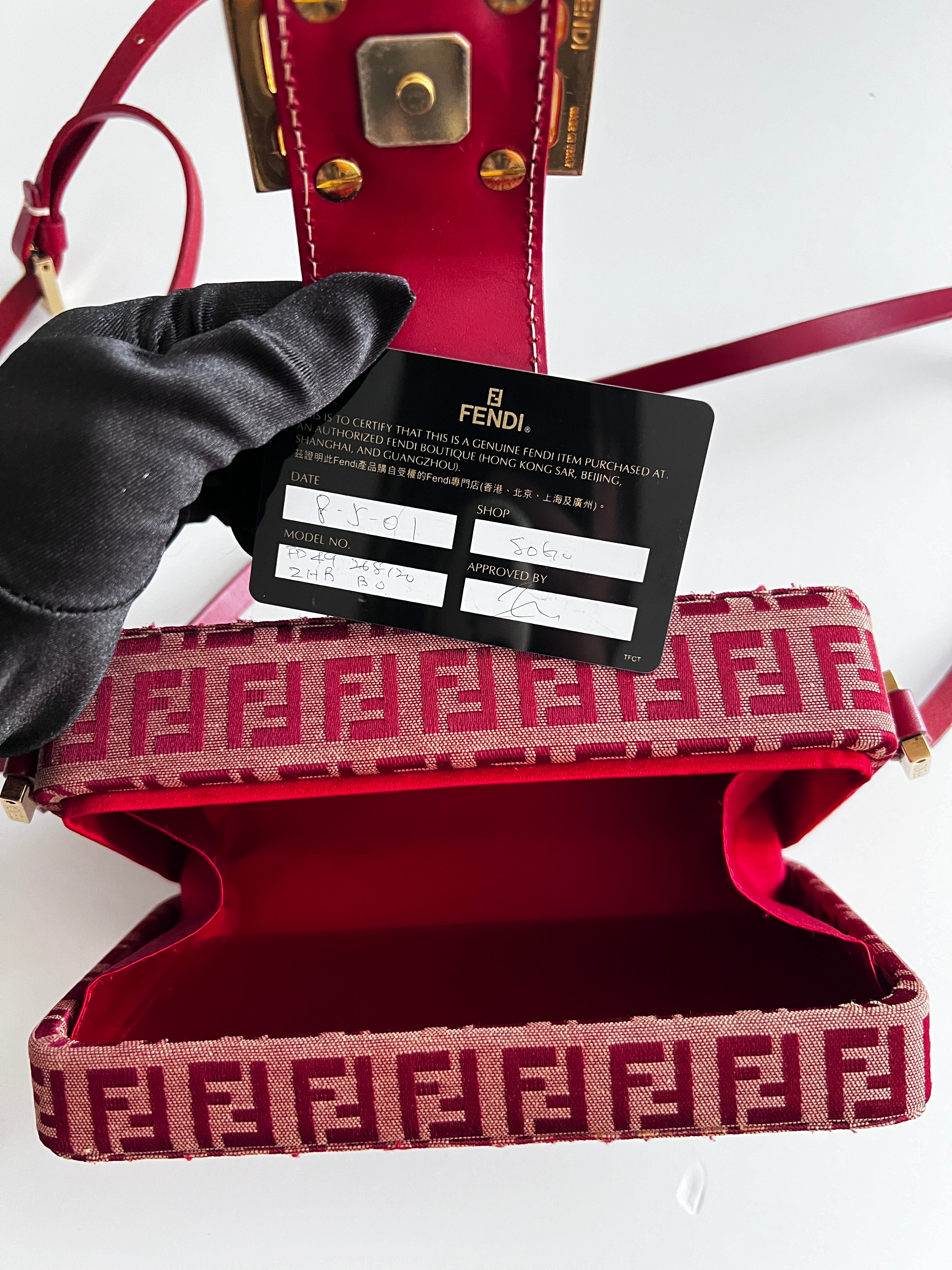 Vintage Fendi Zucchino Red Box Crossbody Bag - Authentic Pre-Owned Luxury Handbag for Women | Perfect for Date Night, Parties & Everyday Use