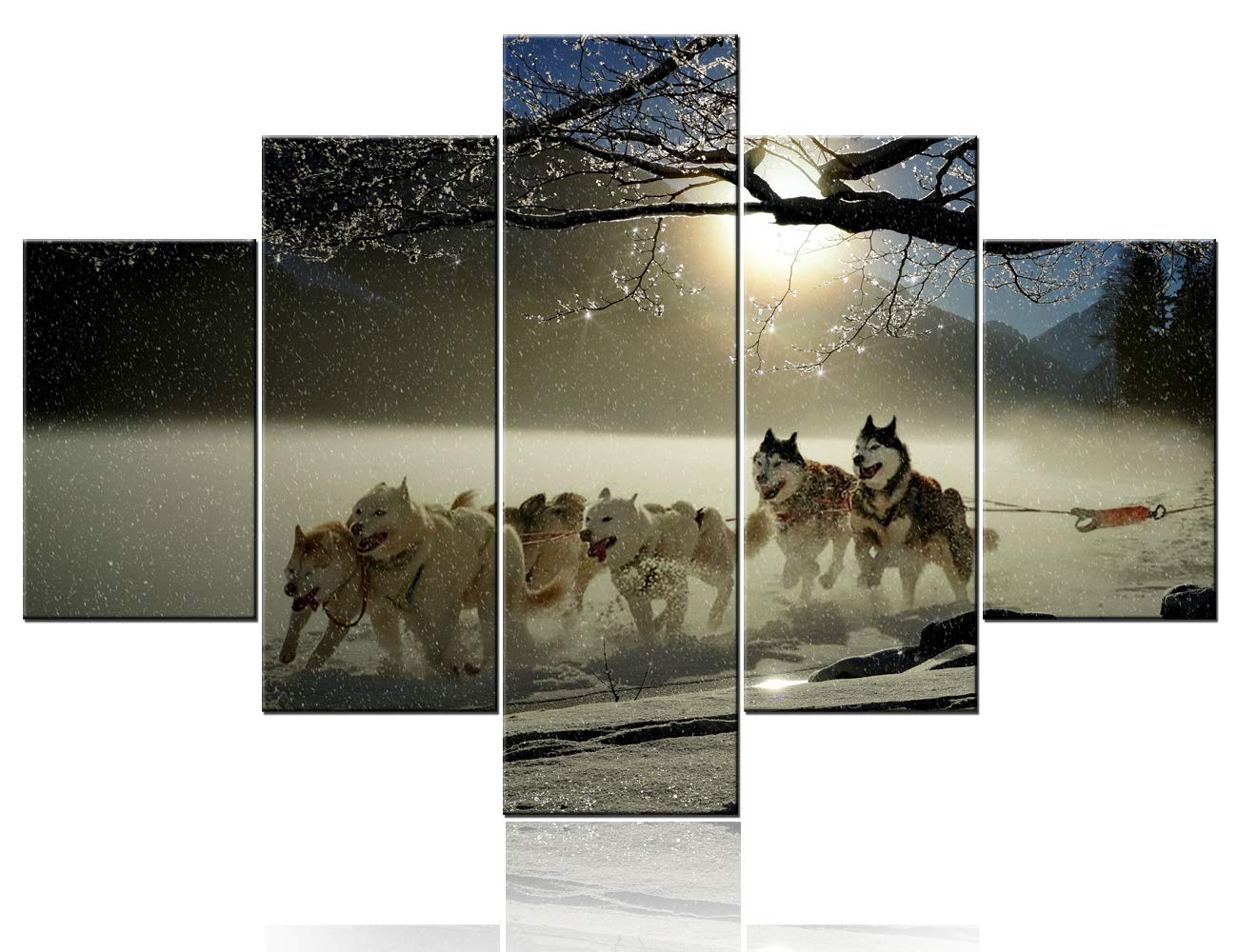TUMOVO 5-Piece Wall Art Decor Set - Six Sled Dogs Running Animal Canvas Prints for Living Room, Bedroom, Kitchen, Bathroom & Office - Modern Home Decor for Housewarming Gifts & Interior Design