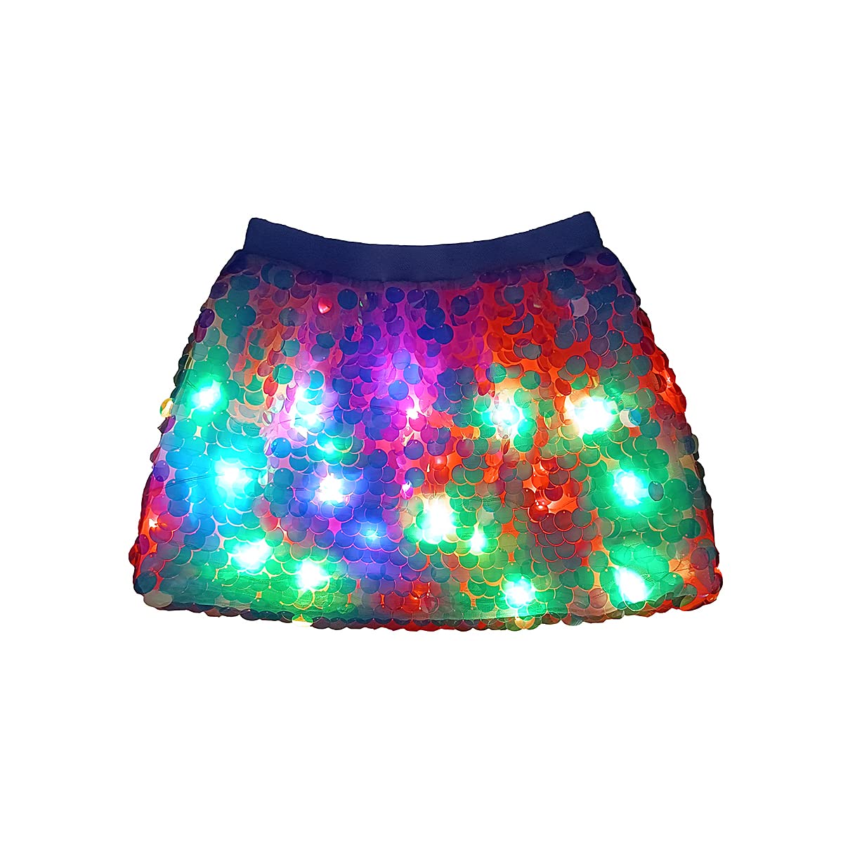 Sparkly LED Light Up Skirt with Sequin - USB Rechargeable Rave Costume for Women - Perfect for Halloween Parties, Music Festivals & Nightclub Outfits