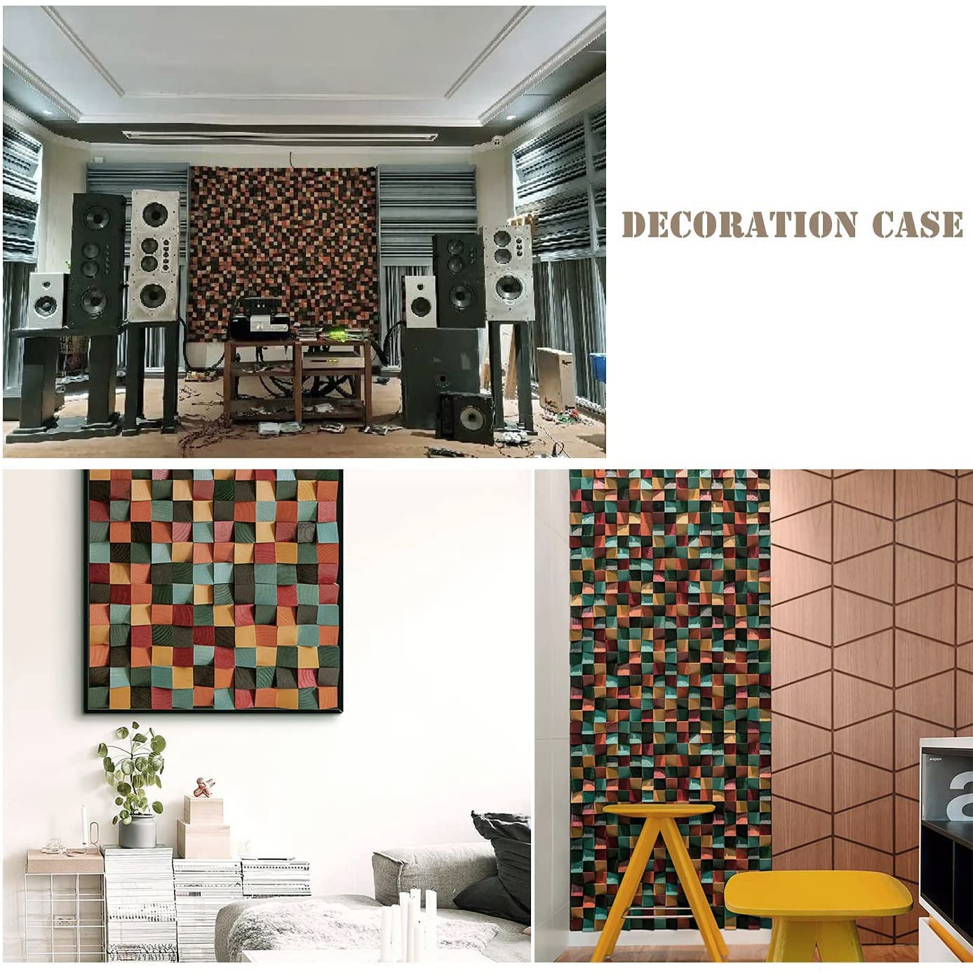 11.8x11.8x1.2 Inch Wood Acoustic Diffuser Panels - Soundproof Wall Panels for Echo Reduction & Noise Control | Decorative Sound Absorbing Panels for Home Studio, Office & Theater