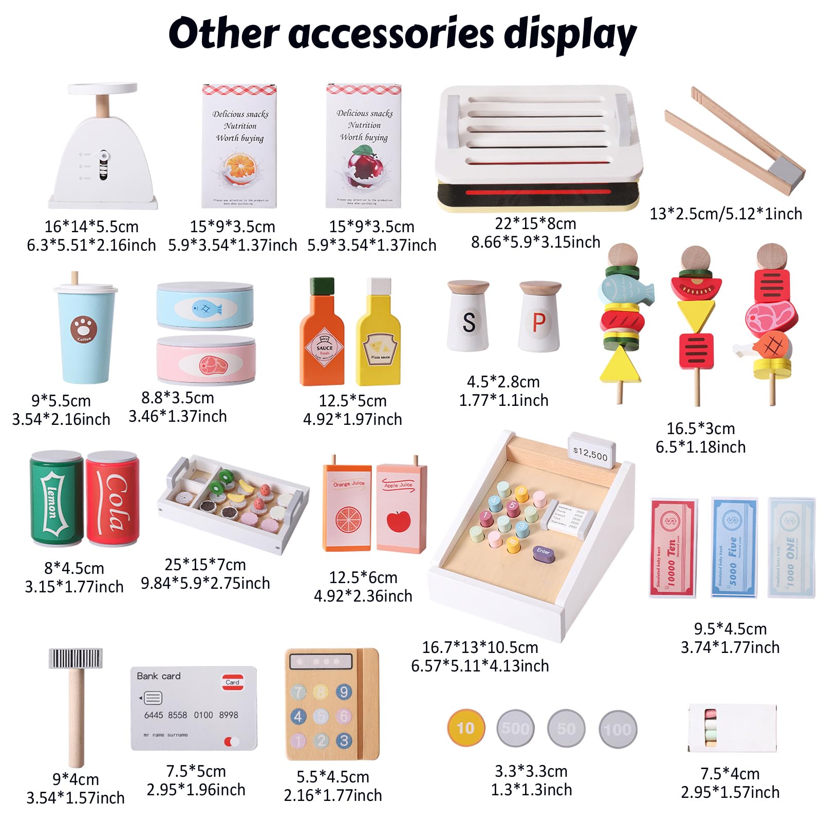 Wooden Pretend Play Food Cart Toy Set for Kids - Supermarket & Grocery Store Playset with Grill, Chalkboard & Cash Register - Educational Role Play Toy for Boys & Girls Ages 3+ - Perfect for Birthday Gifts & Indoor Pretend Play Activities