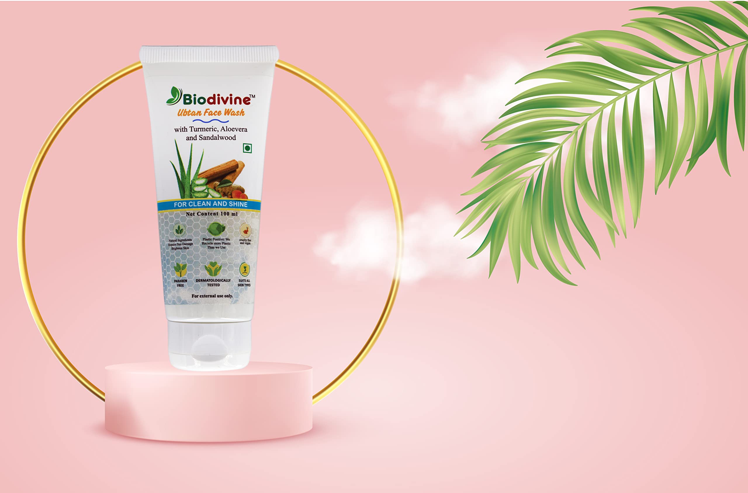 Ubtan Face Wash for Tan Removal - Biodivine Natural Herbal Face Cleanser | Brightening & Glow for Daily Skincare Routine