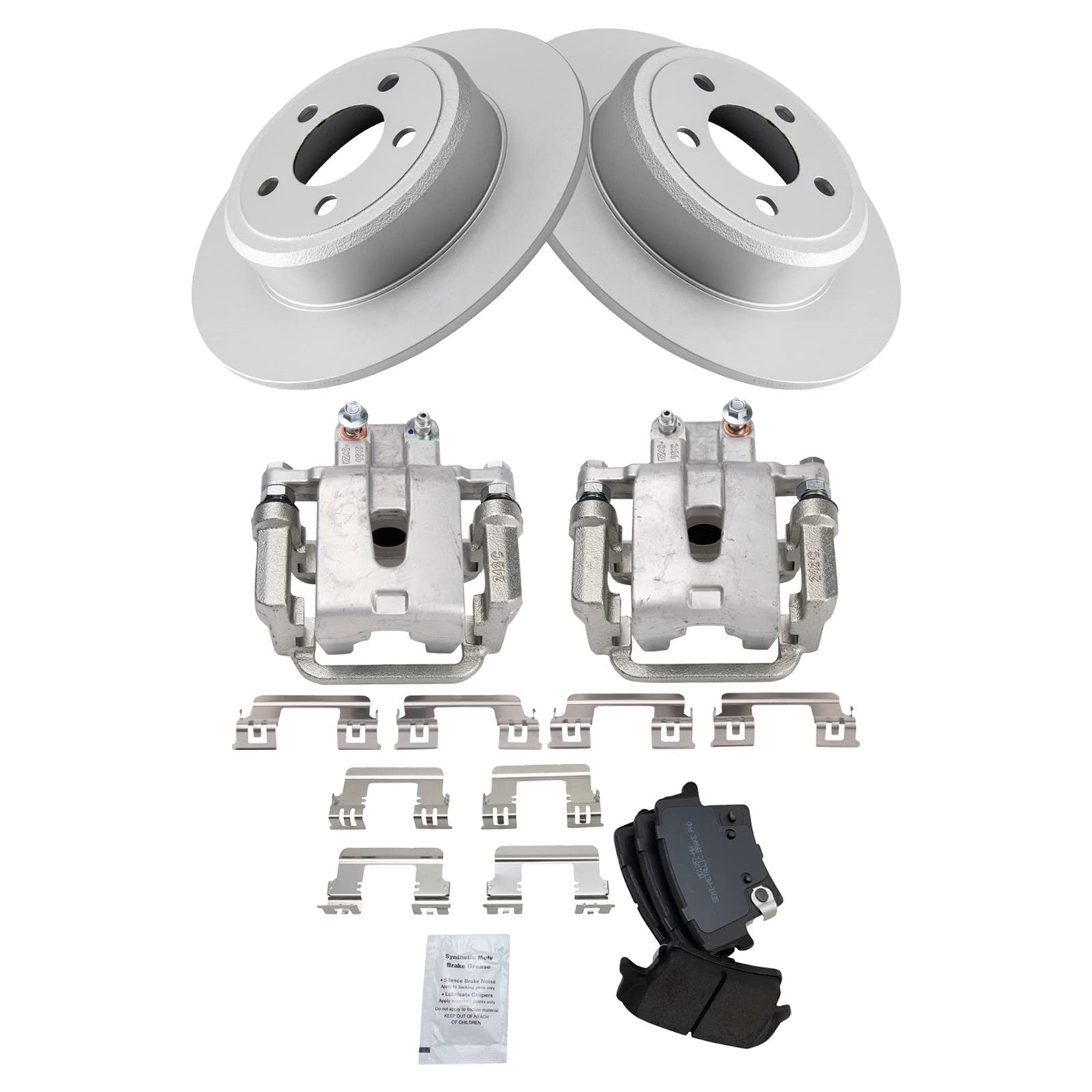 TRQ Rear Brake Calipers & Ceramic Pads Rotors Kit - Compatible with Dodge 300 Challenger Charger Magnum (2005-2010) | High-Performance Braking System for Street Racing & Daily Commuting