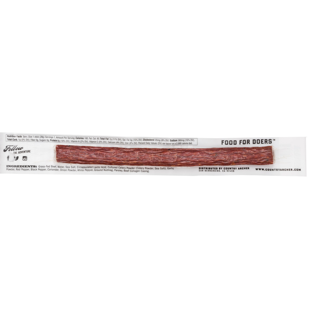 Country Archer Grass-Fed Beef Jerky Sticks, 1 oz - High Protein Snack for Hiking, Camping & On-the-Go Nutrition | Keto & Paleo Friendly