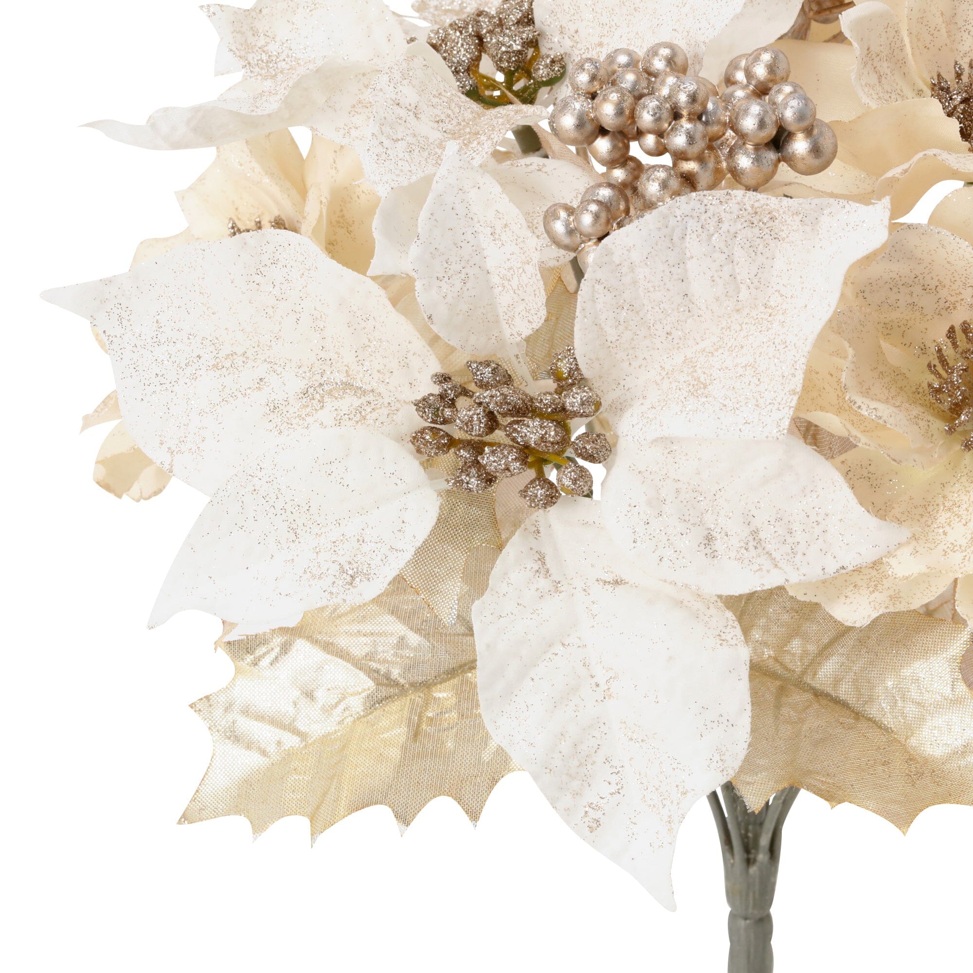 White Poinsettia Bush Artificial Christmas Flowers - Perfect for Holiday Decorations, Home & Office Festive Decor