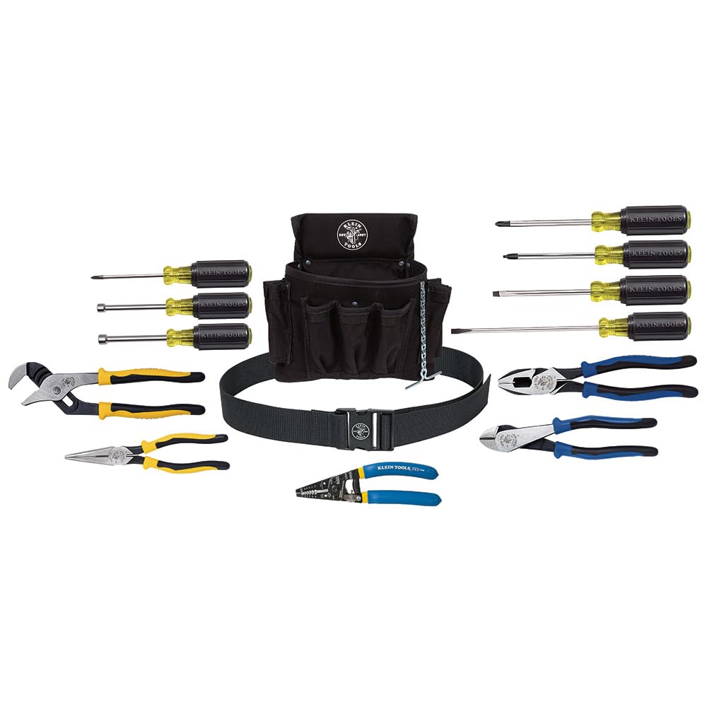 Klein Tools 92914 14-Piece Professional Tool Kit with Pouch & Belt - Essential Tools for Electricians, Linemen, DIYers & Homeowners | Perfect for Electrical Work, Home Repairs & Job Sites