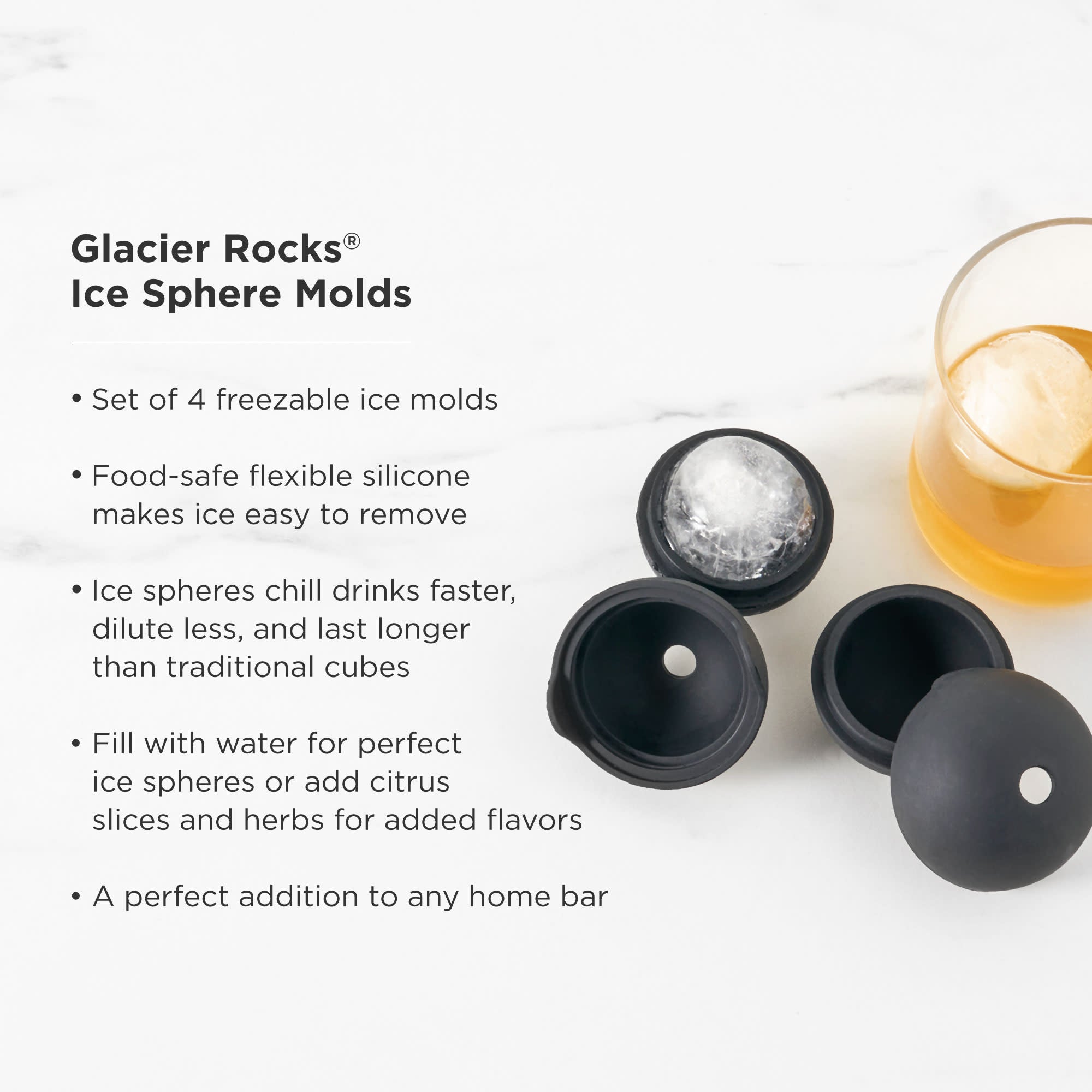 Premium 4-Piece Glacier Ice Sphere Molds for Whiskey, Cocktails & Bourbon - Perfect for Home Bars, Parties & Gifts