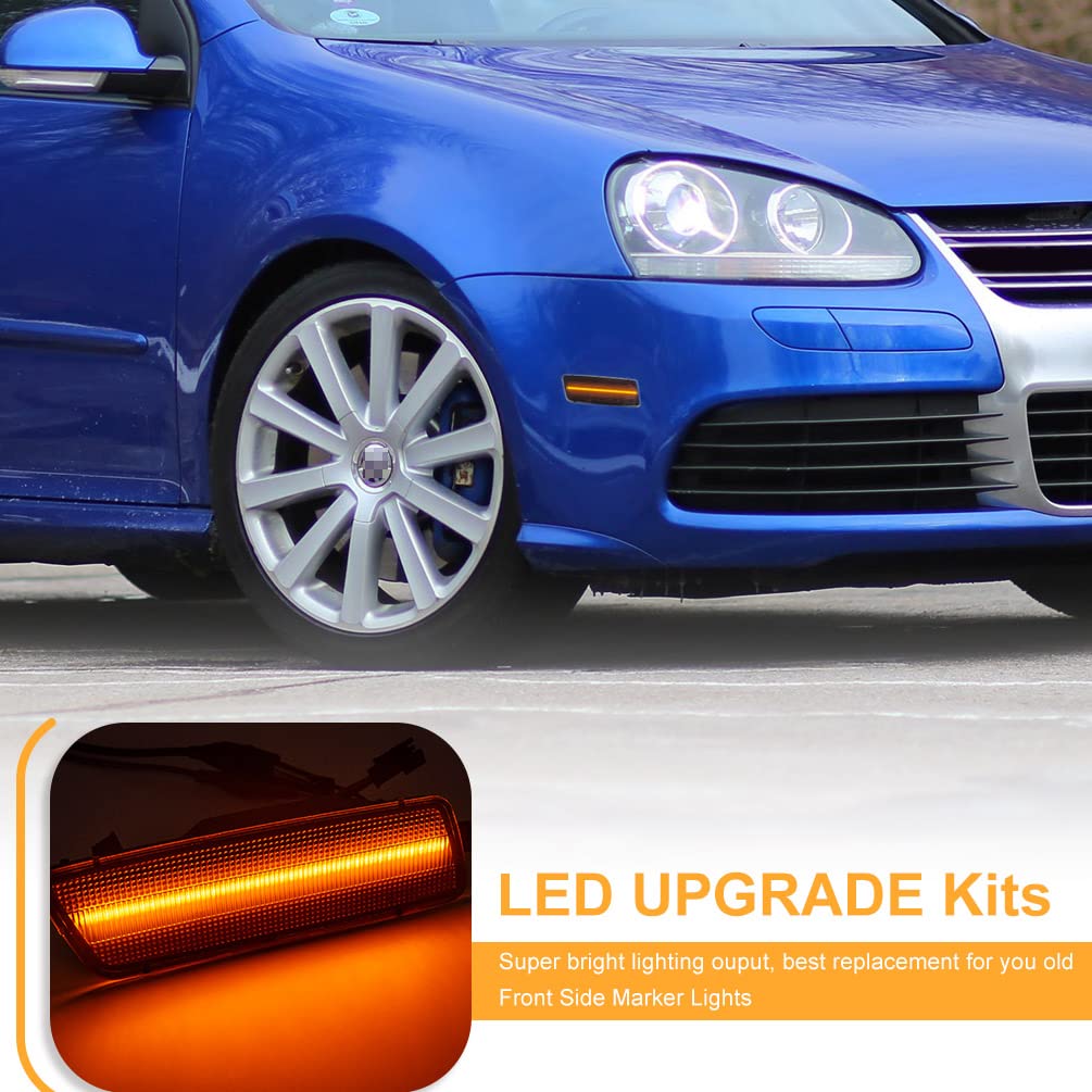 Amber LED Front Side Marker Lamps for 2006-2009 VW MK5 Golf/GTI/Rabbit, 2005-2010 Jetta & 2008 R32 - Smoked Lens Turn Signal Light Kit | Enhanced Visibility & Style Upgrade for Night Driving & Custom Car Look
