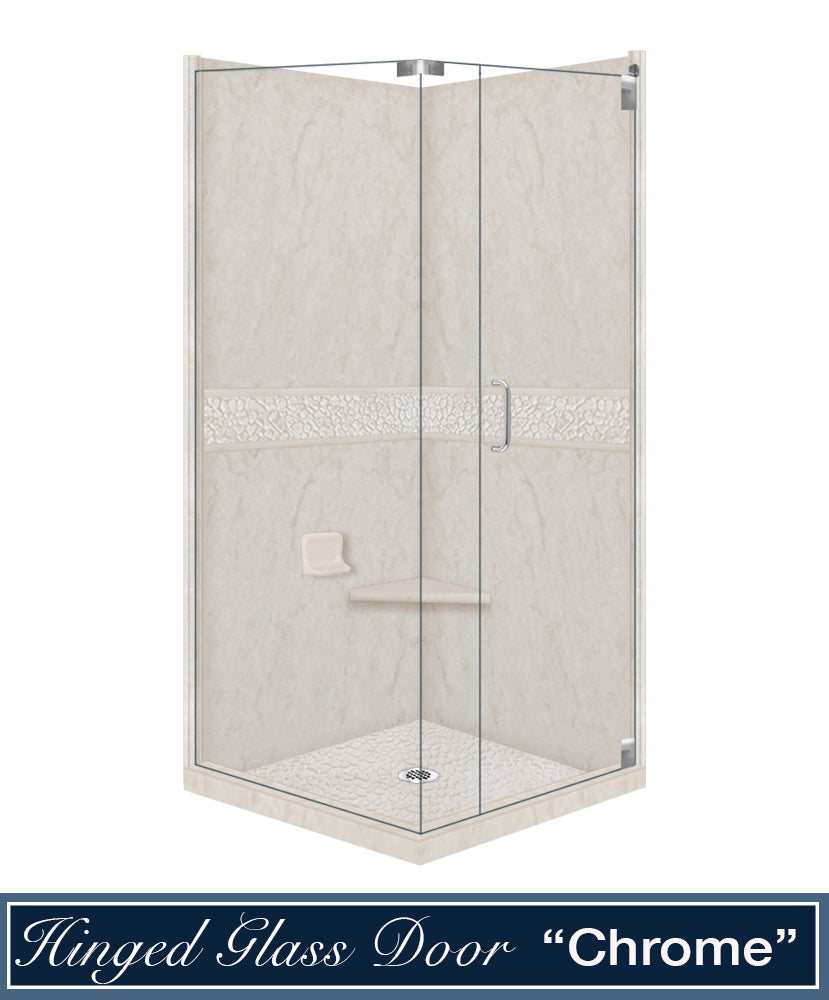 Rafe Marble Pebble Corner Shower Kit - Waterproof Bathroom Shower Panel System with Natural Stone Design for Spa-Like Relaxation at Home