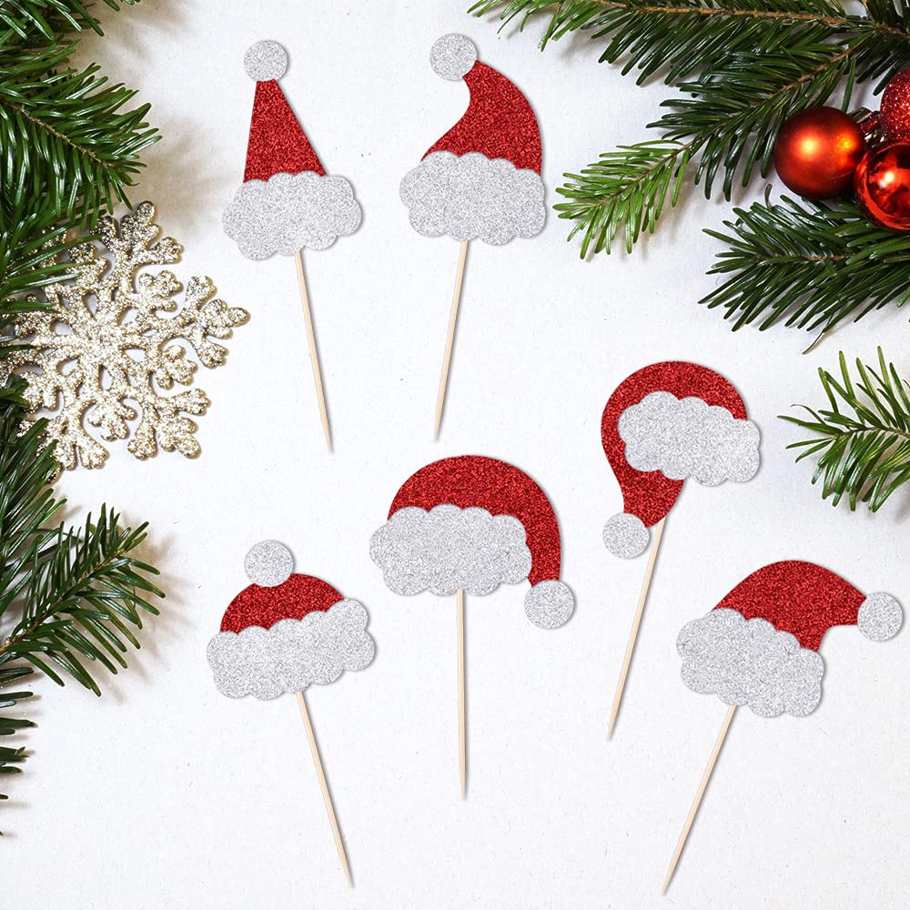 24PCS Santa Hat Cake Toppers - Christmas Cupcake Decorations, Santa Hat Party Supplies for Winter Holiday Baking & Festive Celebrations - Perfect for Xmas Parties, Dessert Displays & Seasonal Events