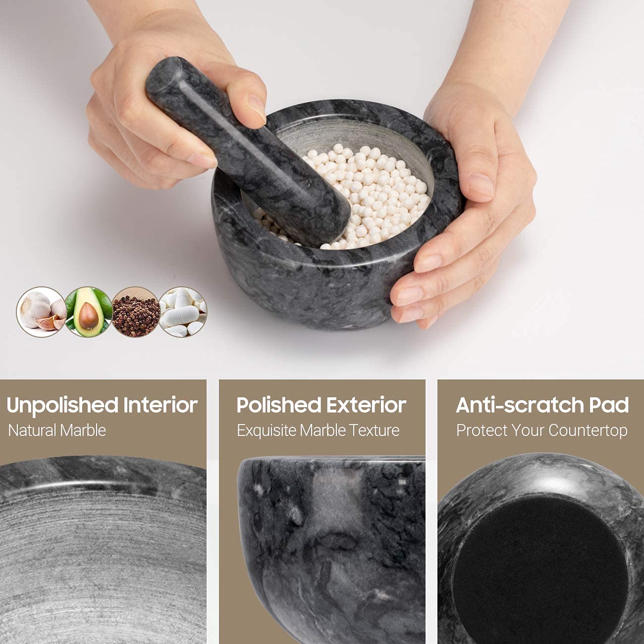Premium Black Marble Mortar and Pestle Set - 4.64