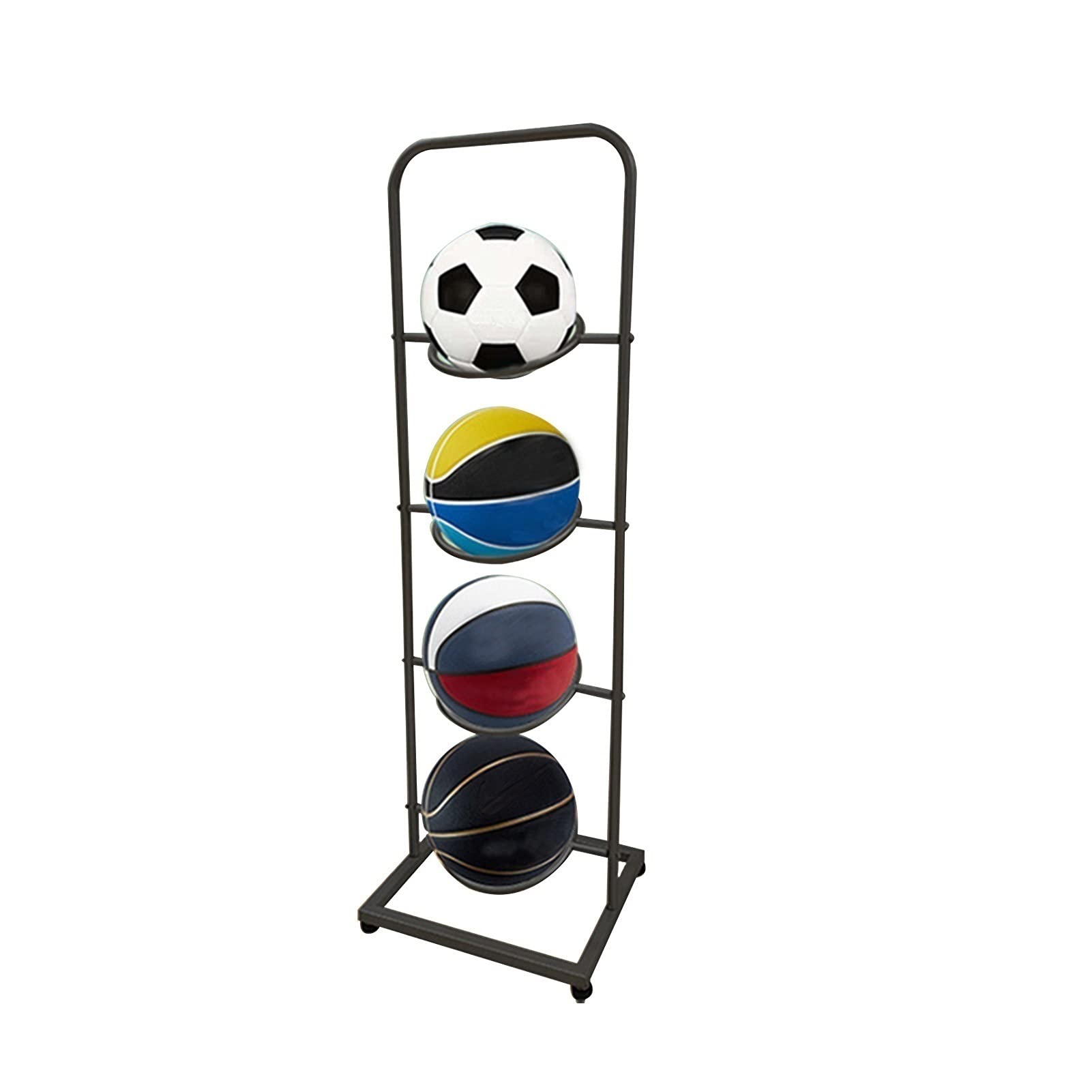 HYEYXKK 4-Ball Basketball Display Holder Rack - Heavy Duty Medicine Ball Storage Shelf for Gym, Garage, School & Home Organization - Perfect for Sports Equipment Storage (Black)