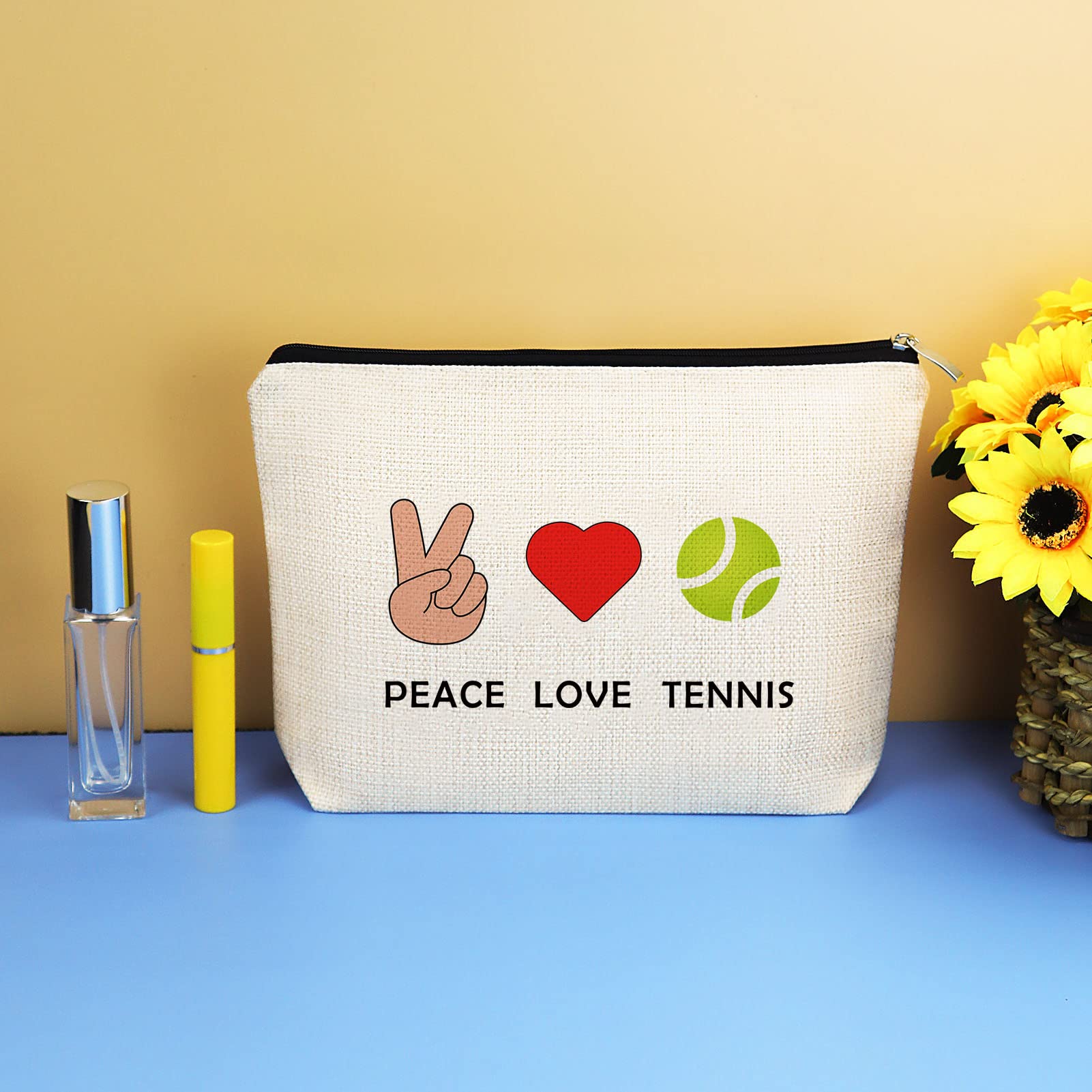 **Tennis Makeup Bag for Women - Tennis Themed Cosmetic Pouch with Tennis Balls Design - Perfect Gift for Tennis Players, Team, Girls - Travel, Birthday, Graduation Gift Idea - Great for Sports Enthusiasts & Travel Essentials**