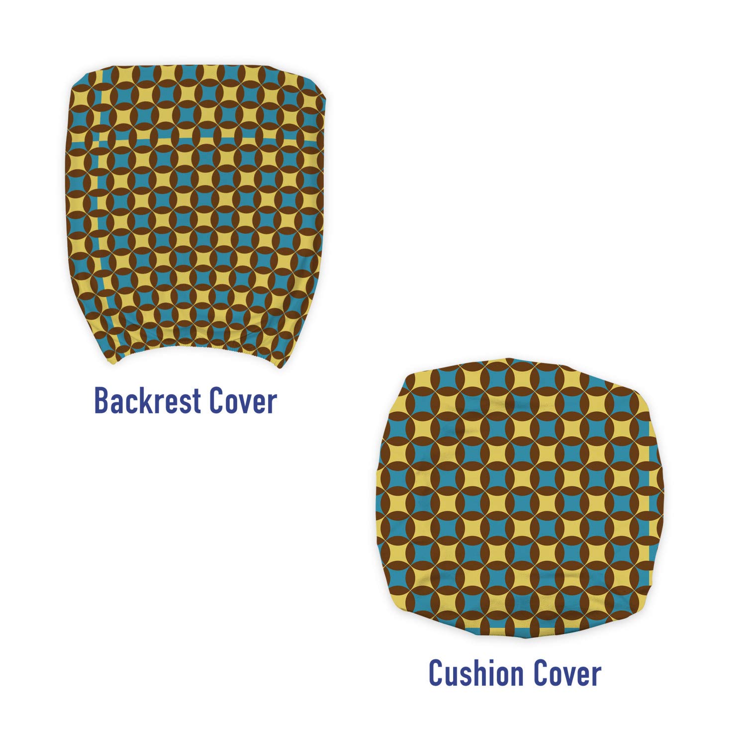 Ambesonne Retro Office Chair Slipcover - 70s Geometric Pattern with Yellow & Blue Star Design, Stretch Fabric Protective Cover in Brown, Blue & Yellow | Perfect for Home Office, Gaming Chair & Workspace Decor