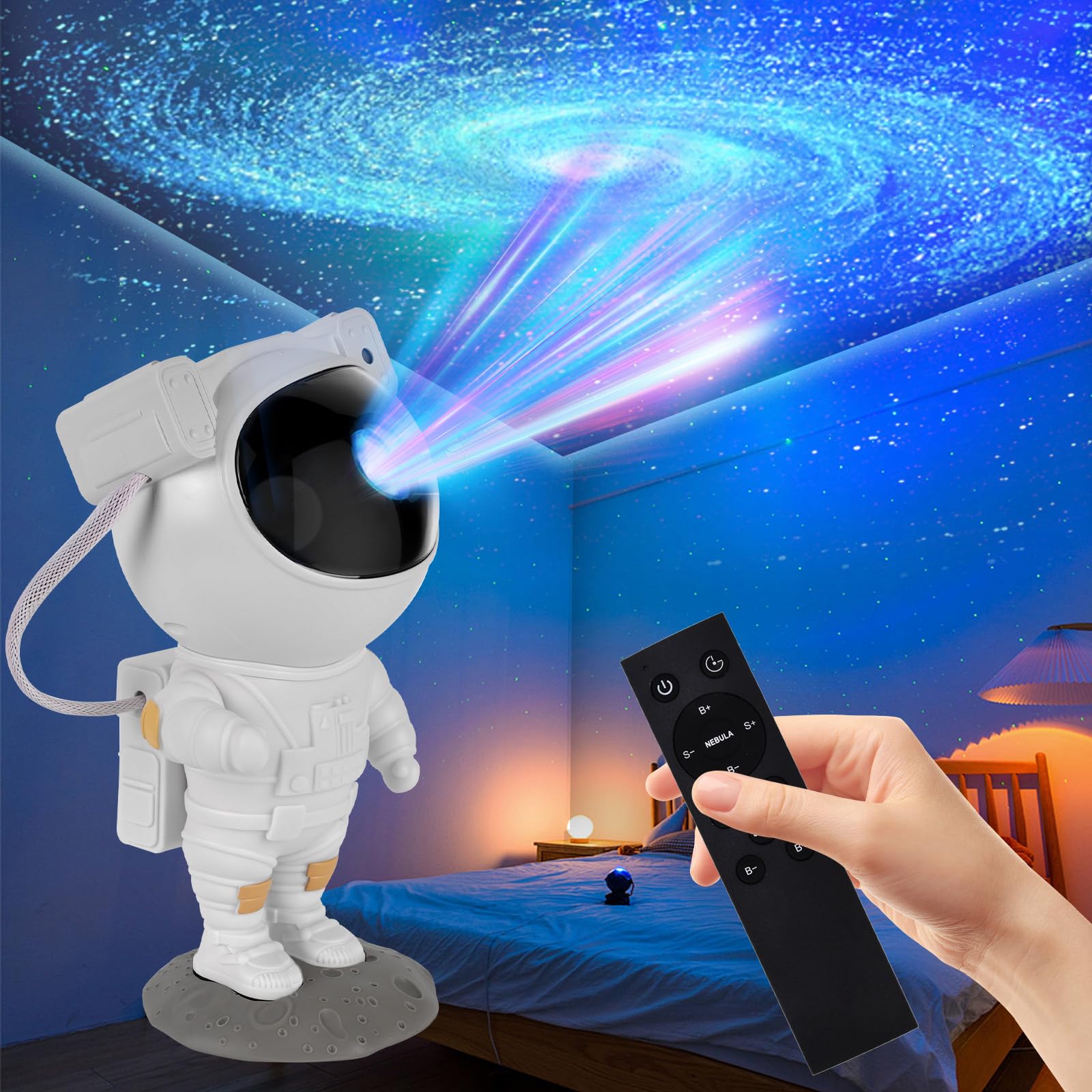Astronaut Galaxy Projector Night Light with Timer & Remote Control - 360° Adjustable Star Projector for Bedroom Ceiling | Perfect for Kids Room Decor, Meditation Space & Romantic Ambience | Best Gift for Children & Adults
