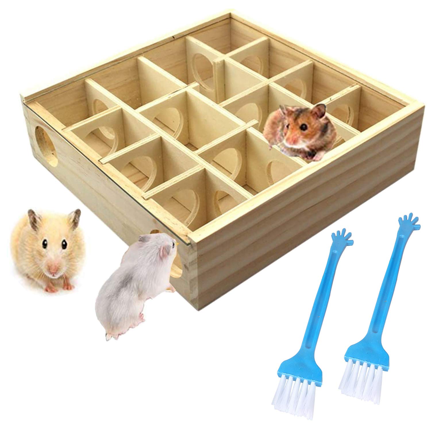 Allazone Wooden Maze Tunnel Toy with Cover - Fun Small Pet Exercise Toy for Mice, Dwarf Hamsters & Gerbils - Perfect for Cage Enrichment & Playtime Activities