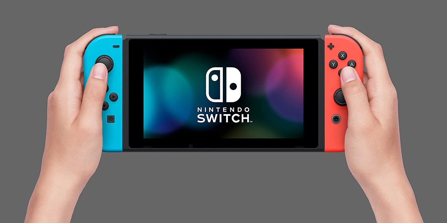 Refurbished Nintendo Switch Console with Neon Blue & Red Joy-Con Controllers - Portable Gaming for Travel, Parties & Family Fun