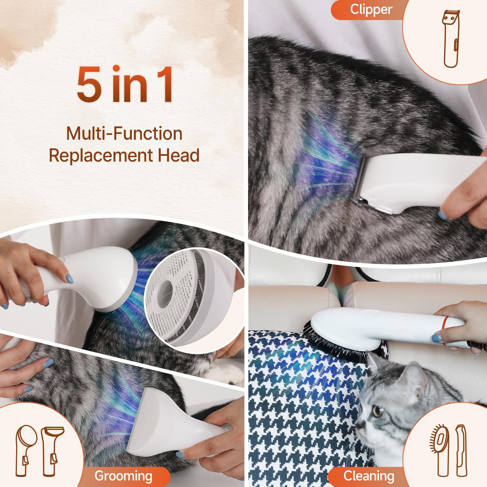 Pet Hair Vacuum Groomer for Dogs & Cats - 1.5L Capacity, 3 Adjustable Suction Modes, Low Noise - Perfect for Home Grooming, Shedding Control & Pet Hair Removal
