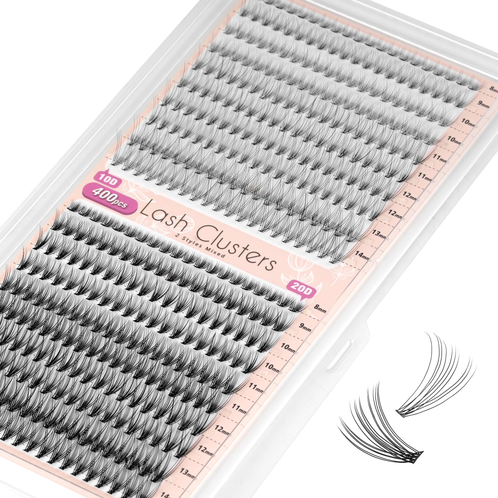 400pcs 10D+20D Natural Handmade Cluster Eyelash Extensions - C Curl 0.07mm Soft False Lashes (8-14mm) for Volume & Length | Perfect for Bridal, Party & Everyday Glam Makeup
