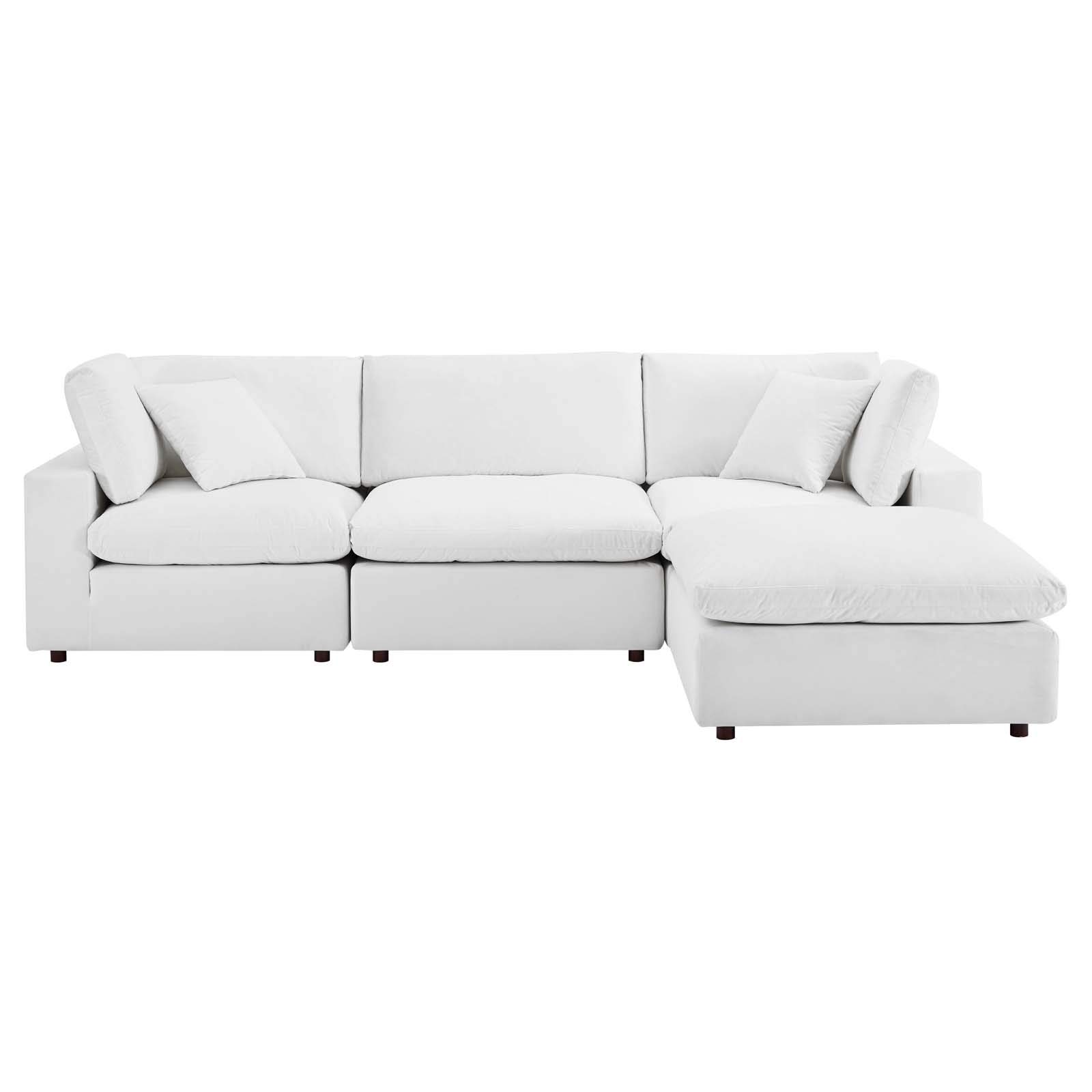 Modway Commix Down-Filled Overstuffed Performance Velvet 4-Piece Sectional Sofa Set - Luxurious Comfort for Living Room, Lounge & Entertainment Spaces