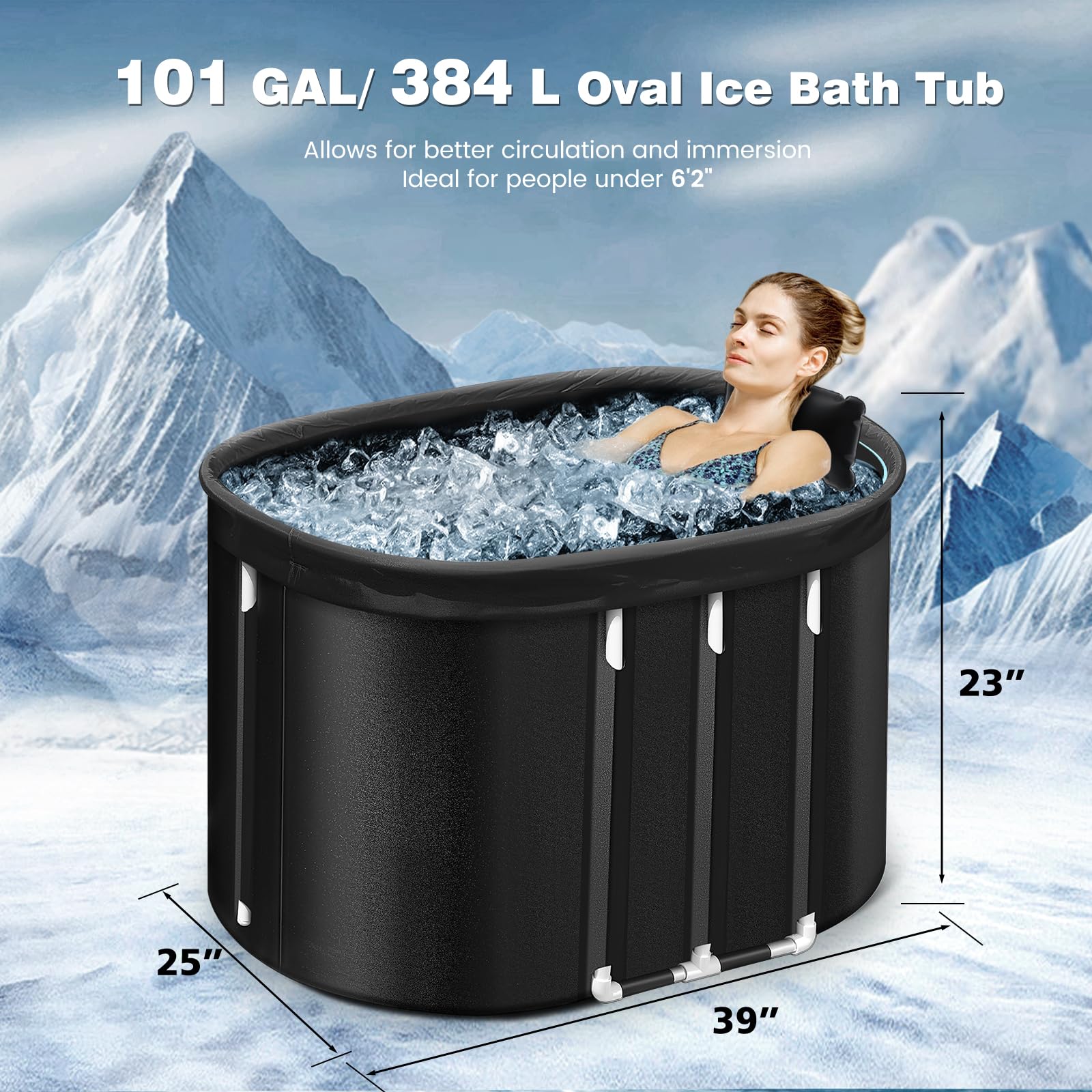 Poafamx 101 Gallon XL Ice Bath Tub for Athletes - Portable Cold Plunge Tub for Muscle Recovery, Collapsible Cold Therapy Tub with Multiple Layers for Home, Garden & Gym Use | Perfect for Post-Workout Recovery, Athletic Training & Hydrotherapy