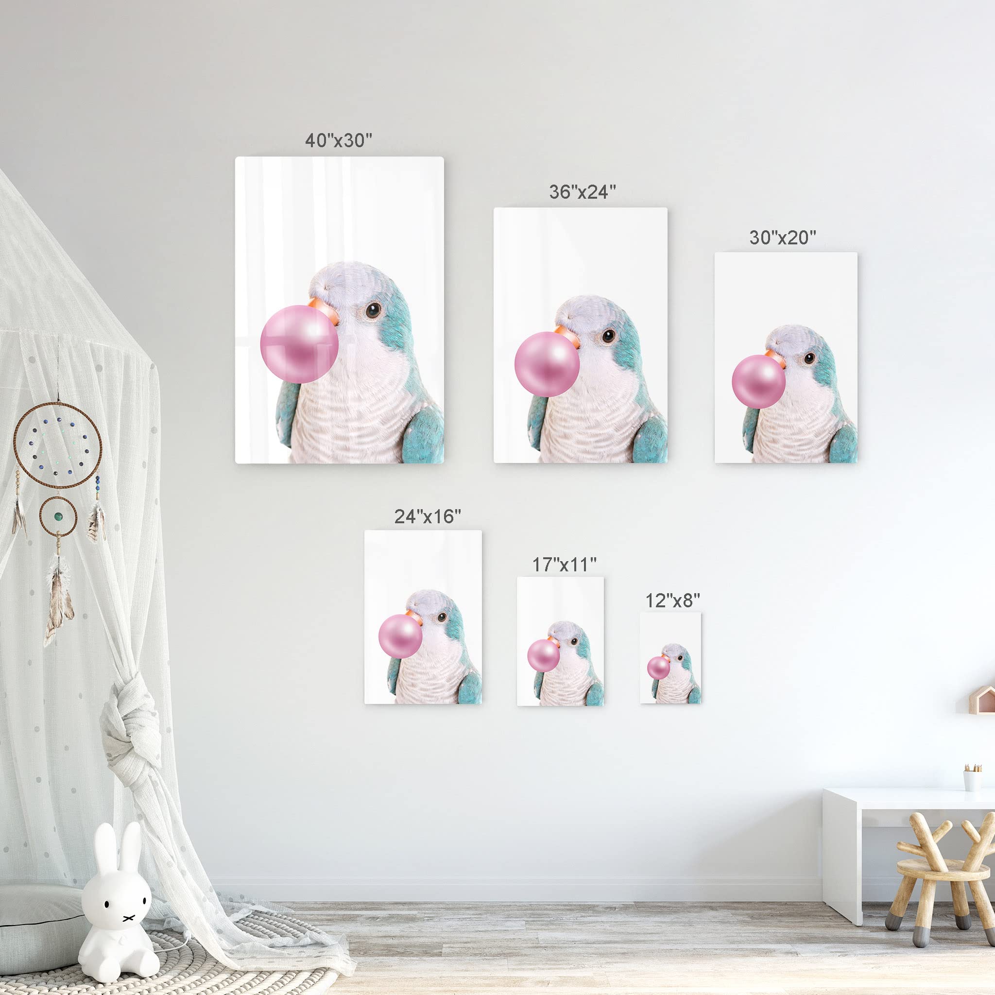 Smile Art Design Monk Parakeet Quaker Parrot Chewing Bubble Gum Metal Wall Art Print - Pet Bird Lover Gift, Animal Pop Art Decor for Living Room, Bedroom, Nursery (40x30 Inches) - Perfect for Home, Office & Kids Room Wall Decoration