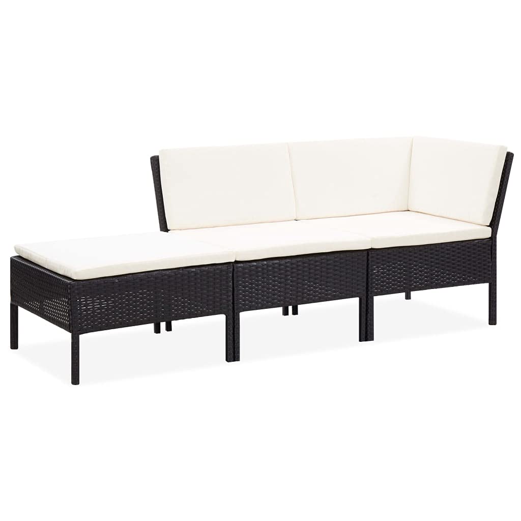 3-Piece Black Poly Rattan Garden Lounge Set with Cushions - Perfect for Patio, Backyard, Poolside & Outdoor Relaxation