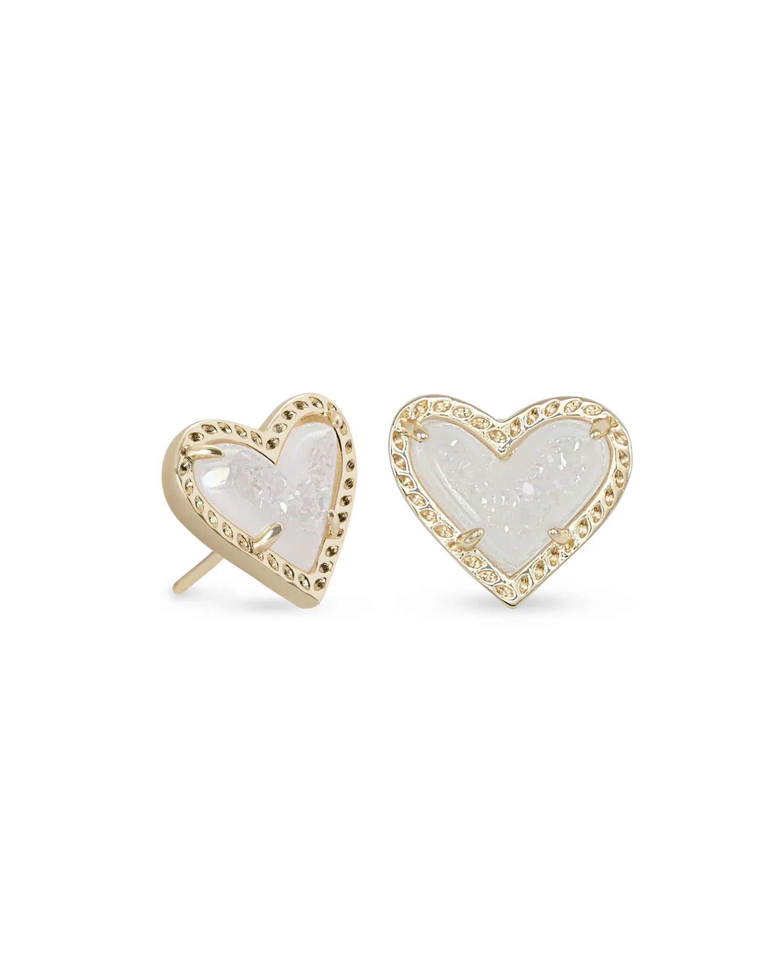 Ari Heart Gold Stud Earrings with Iridescent Drusy - Elegant Jewelry for Women, Perfect for Valentine's Day, Anniversary & Special Occasions