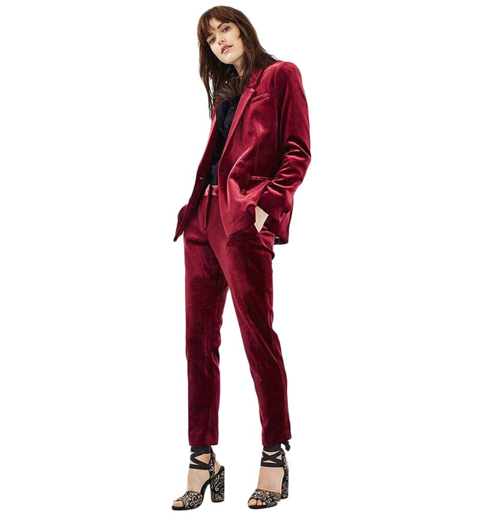 AK Beauty Women's Red Velvet Suit - Slim Fit Business Blazer & Pants Set for Wedding, Office, Party & Formal Events | Professional Women's Work Attire & Evening Outfits