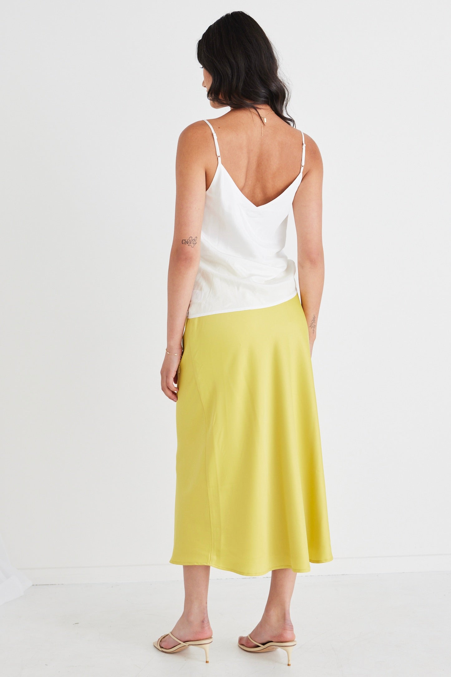 Stylish Collide Citron Satin Bias Cut Midi Skirt for Women - Perfect for Summer Parties, Date Nights & Office Wear