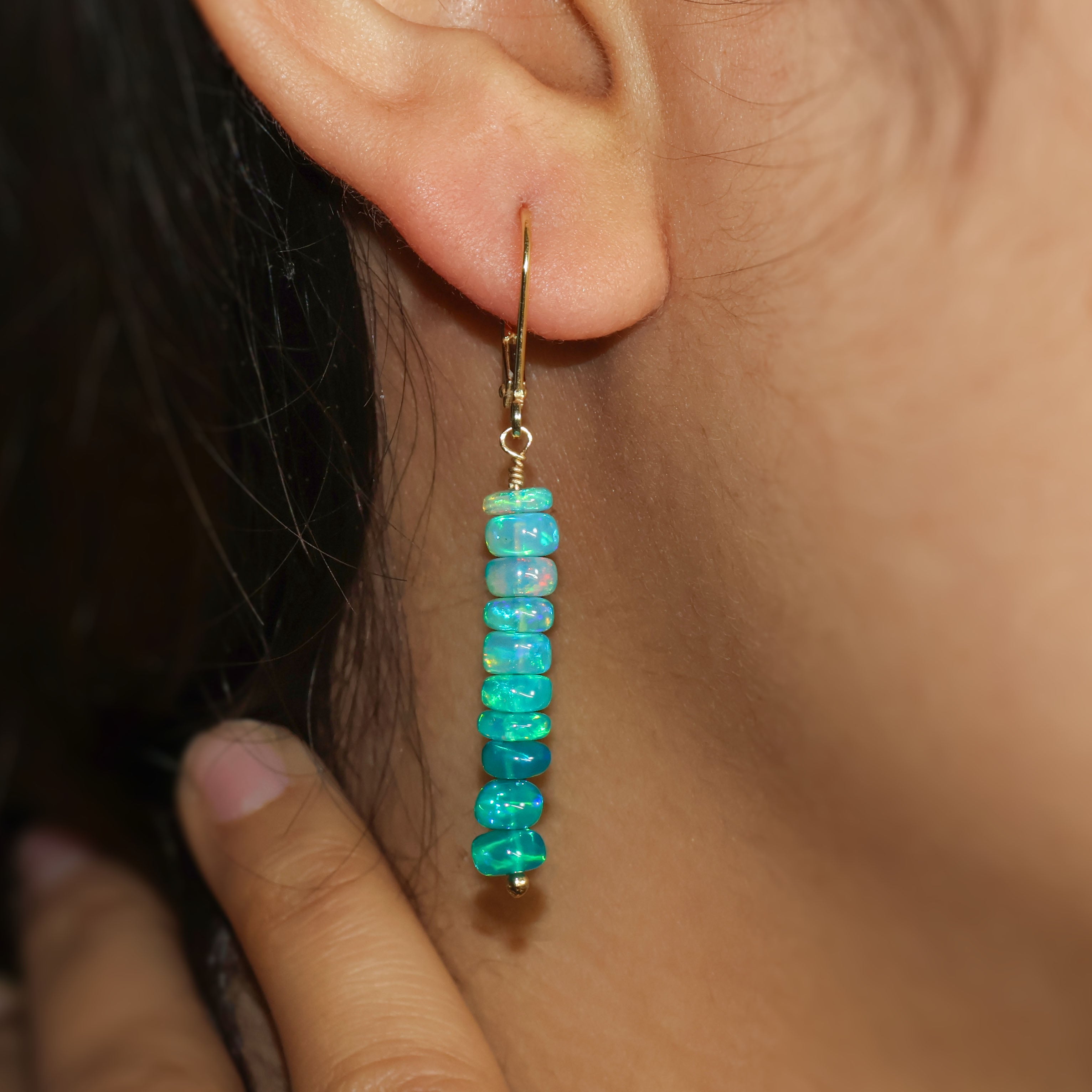 Natural Green Opal Linear Beaded Dangle Drop Earrings for Women | Handmade Bohemian Jewelry | Perfect for Weddings, Parties & Everyday Wear