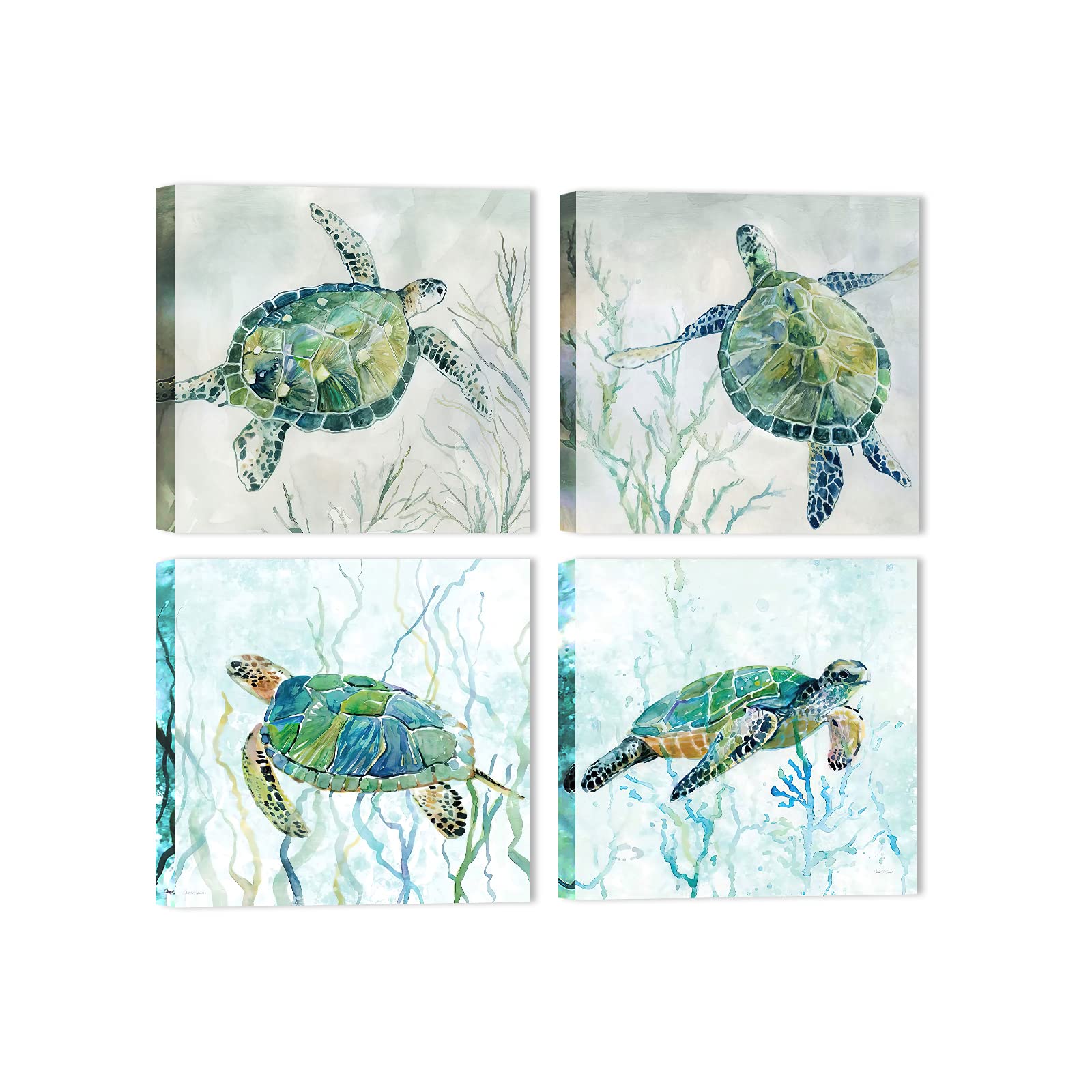 4-Piece Teal Sea Turtle Bathroom Wall Art Set - 12