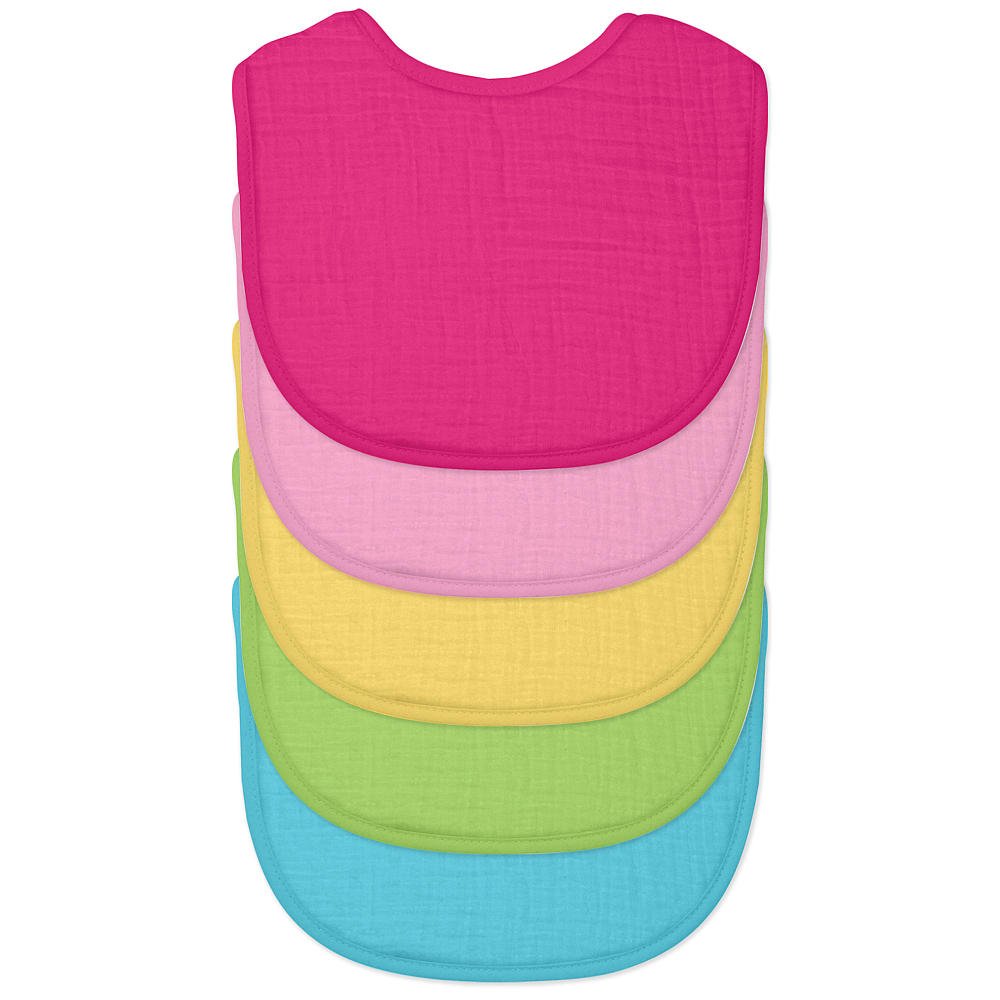 Organic Cotton Muslin Bibs for Babies (5-Pack) | 100% Soft & Absorbent 4-Layer Design | Adjustable Snap Closure | Machine Washable | Ideal for Feeding, Teething & Messy Playtime