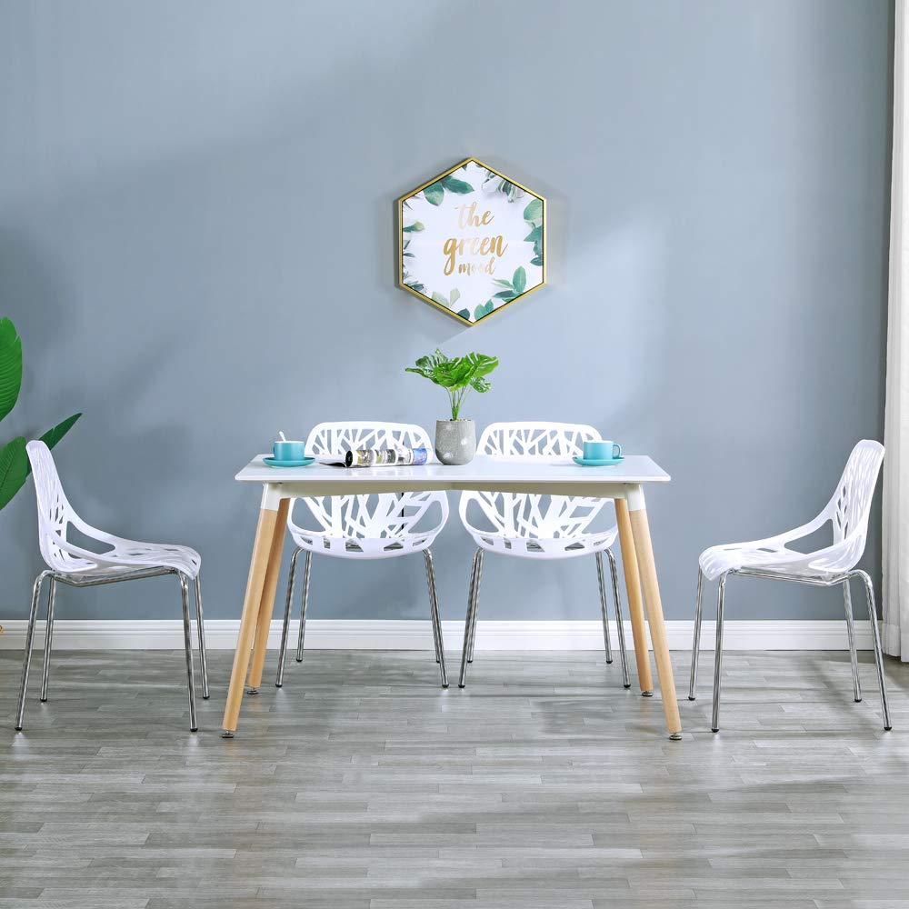 Modern Dining Chairs Set of 4 - Birds Nest Style Lounge Chairs with Sturdy Metal Legs in White for Kitchen, Dining Room, Bedroom & Living Room - Perfect for Home Decor, Entertaining Guests & Daily Comfort
