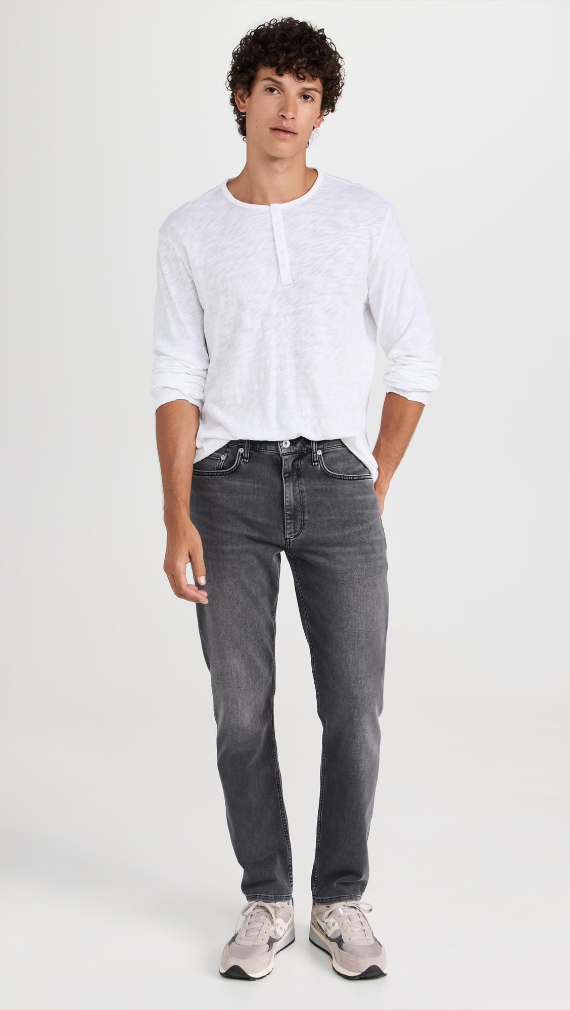 ATM Anthony Thomas Melillo Men's Destroyed Wash Henley T-Shirt - Distressed Casual Tee for Streetwear & Everyday Comfort