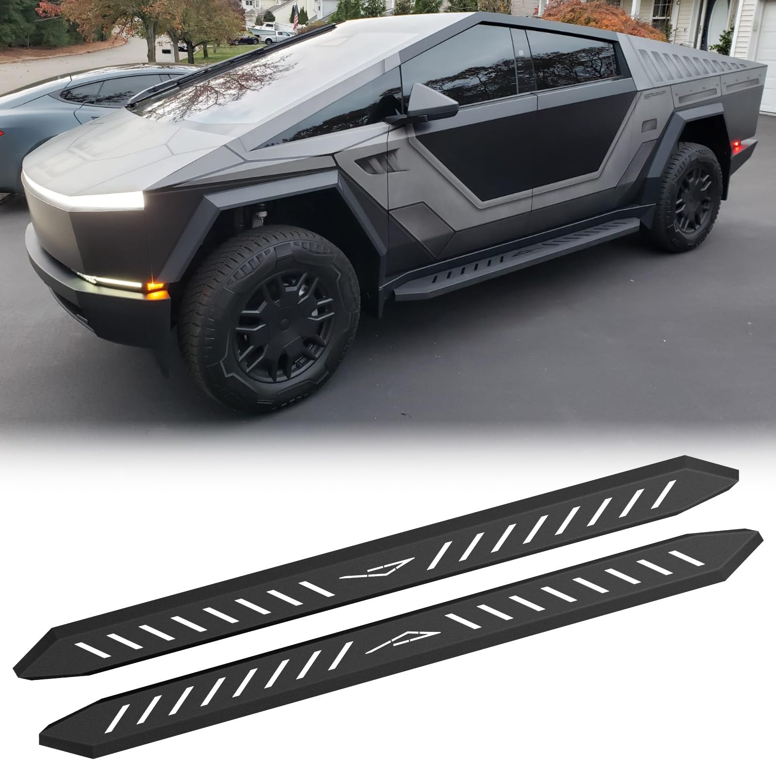 Premium Running Boards & Side Steps for Tesla Cybertruck - 2PC Heavy Duty Nerf Bars with Exterior Brackets | Off-Road Protection & Stylish Accessories for Adventure & Daily Driving