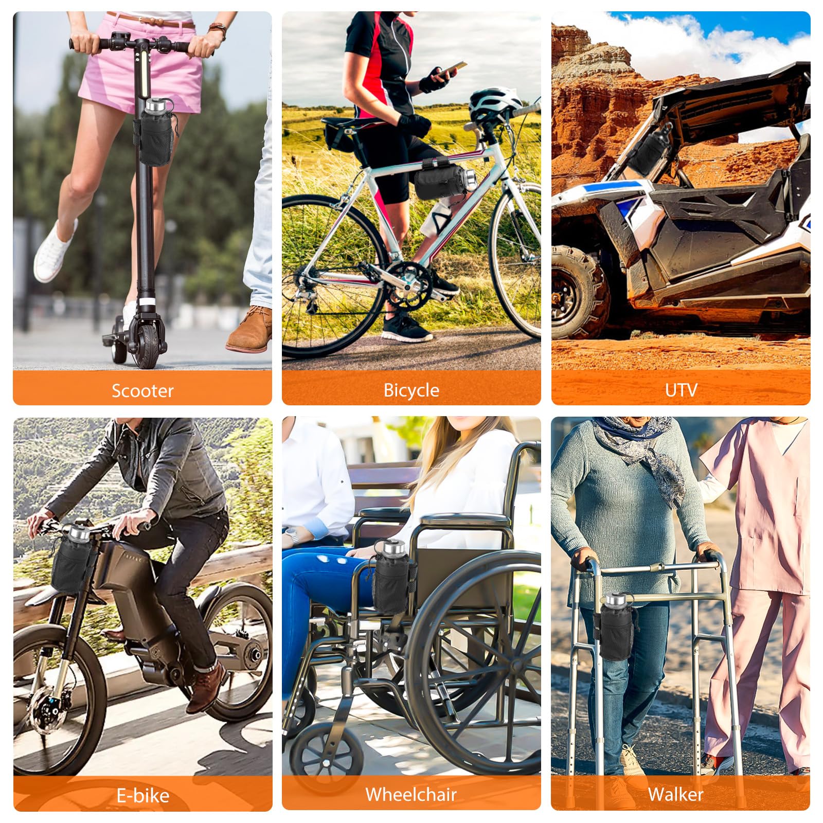 Belinous Universal Bike Cup Holder - Adjustable Water Bottle Holder for 8-24oz Bottles | Compatible with Bicycles, Scooters, Wheelchairs, UTVs, Golf Carts & Boats | Includes Net Pockets & Hook-and-Loop Straps | Perfect for Cycling, Outdoor Adventures & Daily Commutes