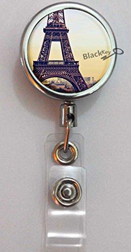 BlackKey Retractable ID Badge Holder with Lanyard & Belt Clip - Eiffel Tower Paris France Landscape Design for Office, School, Events & Travel Accessories