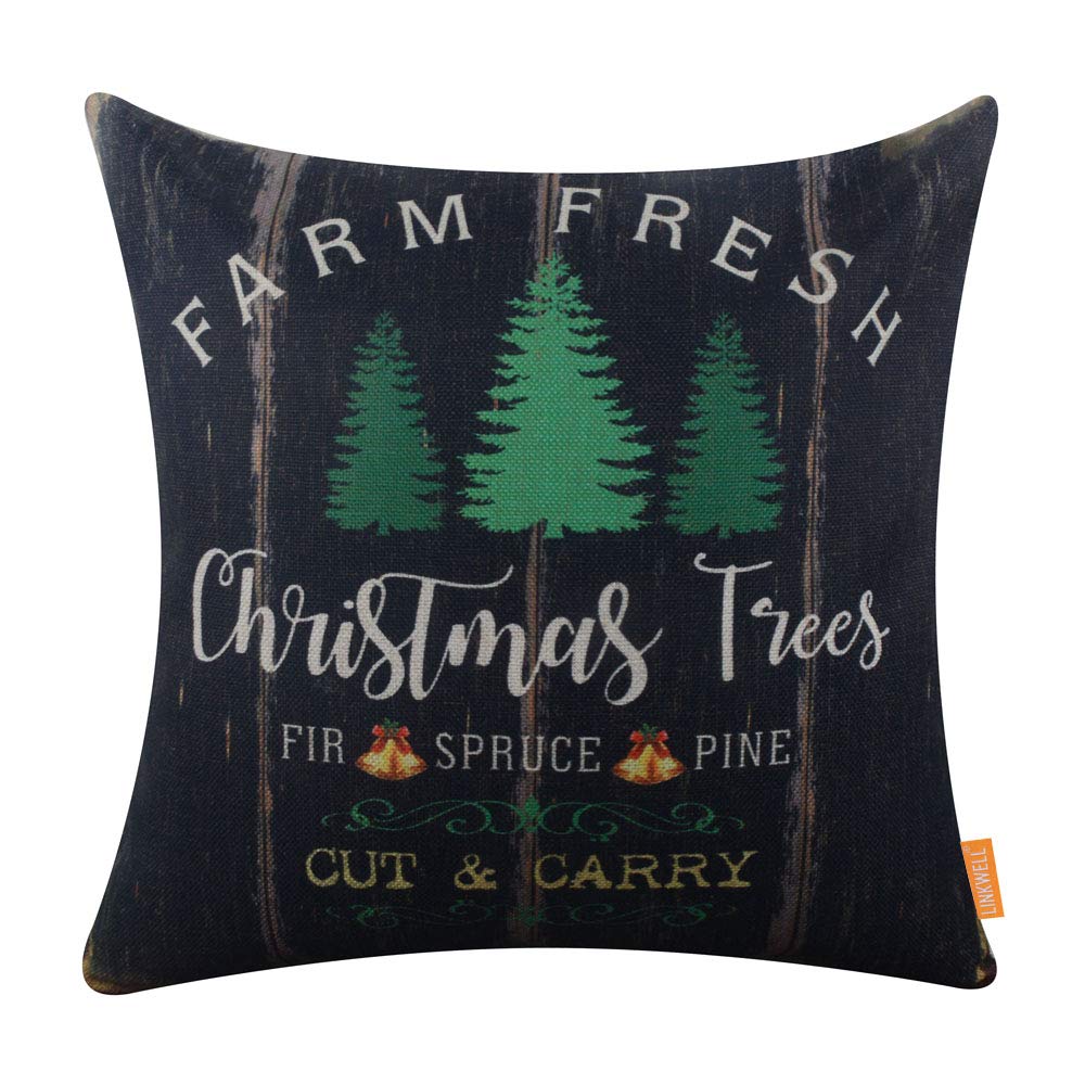 Farmhouse Christmas Tree Black Square Throw Pillow Covers 18x18 Inch - Decorative Cushion Case for Sofa, Bedroom, Car & Couch | Holiday Home Decor, Seasonal Living Room Accent, Cozy Winter Styling