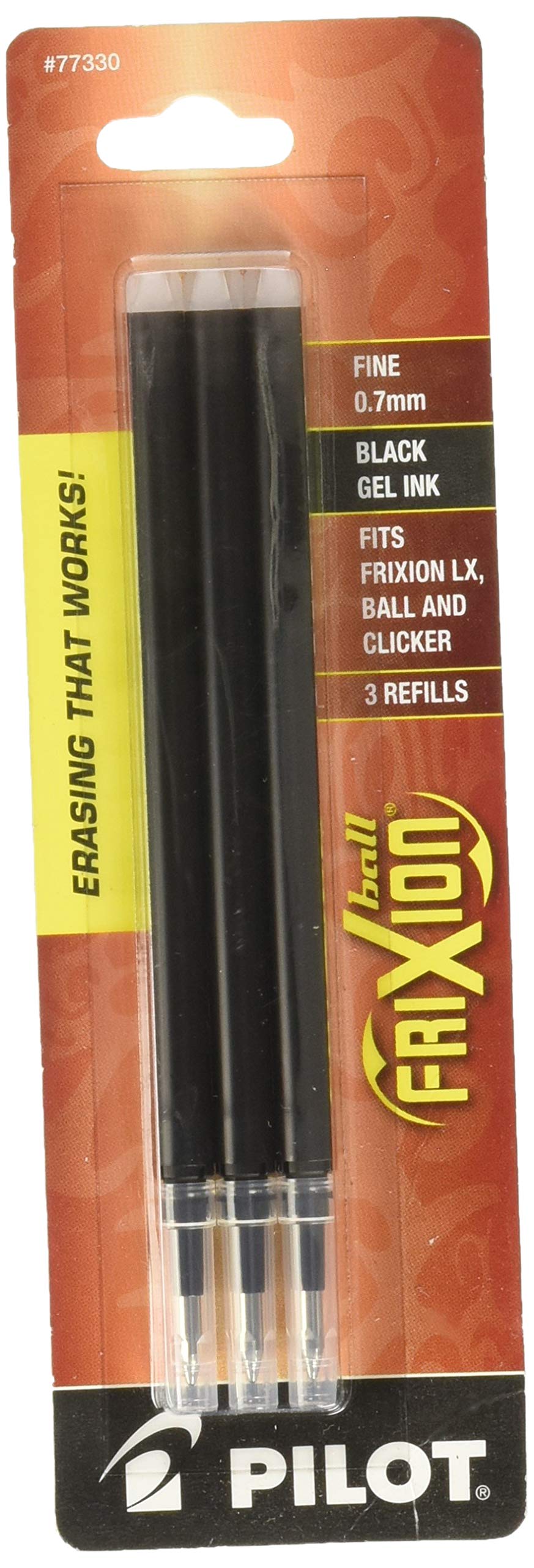PILOT FriXion Gel Ink Refills - Fine Point 0.7mm Black Ink Refills (3-Pack) for Erasable Pens - Perfect for Note Taking, School Work & Office Documents