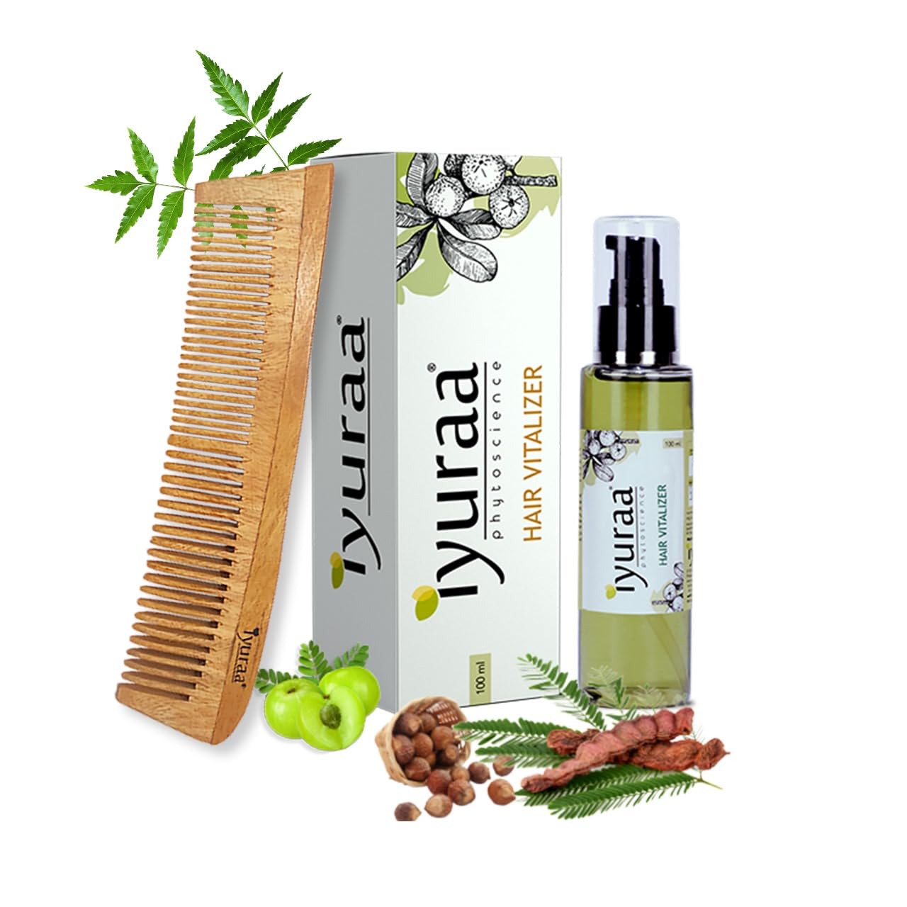 IYURAA PHYTOSCIENCE Ayurvedic Hair Growth Oil with Reetha, Shikakai & Amla - 100ml Sesame Oil Based Treatment for Hair Loss Prevention & Healthy Scalp - Includes Free Neem Comb for Daily Hair Care & Styling
