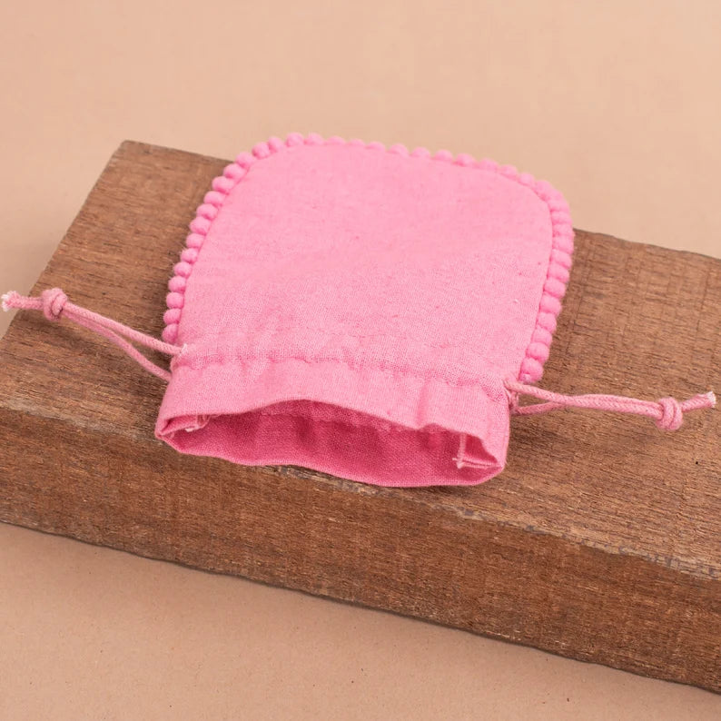 100 Sweet Rose Pink Designer Pouch with Delicate Pom Poms - Elegant Makeup Bag & Jewelry Organizer for Women, Perfect for Travel, Bridal Shower & Gift Giving
