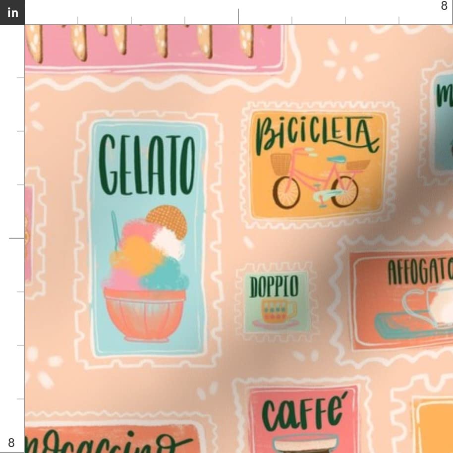 Italian Pastel Cafe Mod Retro Coffee Shop Biscotti Latte Macchiato Printed Minky Fabric by The Yard - Soft Plush Fabric for Sewing Baby Blankets, Quilt Backing, DIY Home Decor & Cozy Throw Pillows - Perfect for Nursery, Bedroom & Coffee Shop Themed Projects