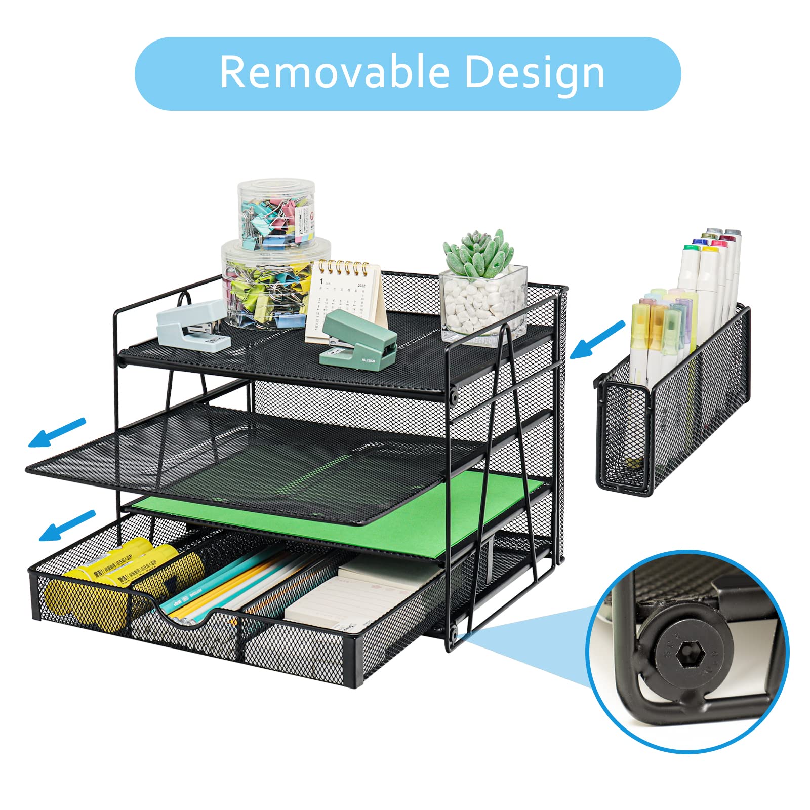 GALASLA 4-Tier Desk Organizer with Drawers - Letter Tray, Pen Holder & File Storage for Office Supplies | Perfect for Home Office, School & Workspace Organization