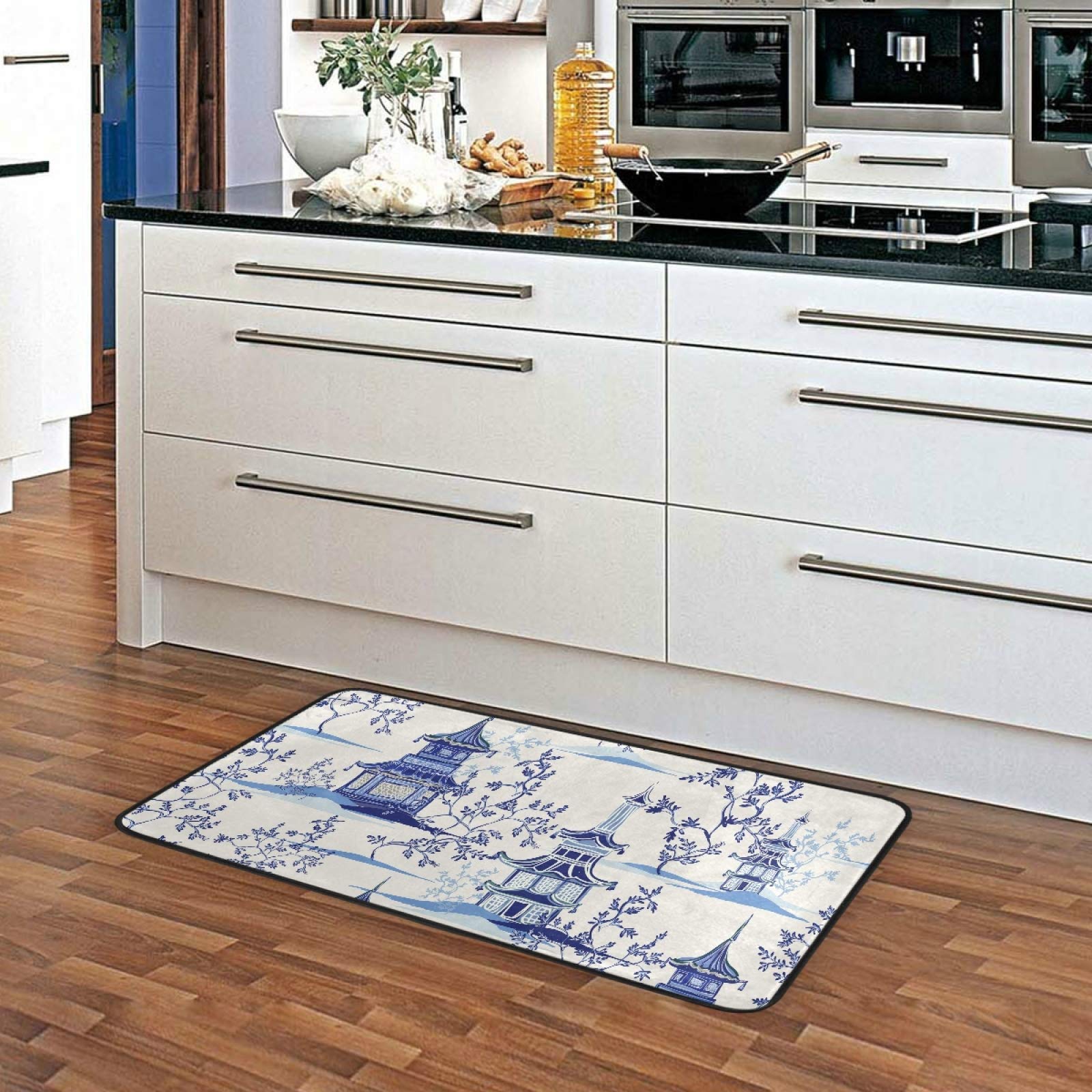 Susiyo Anti-Fatigue Kitchen Mat - Non-Slip Chinoiserie Pagoda Design Floor Rug, Oil & Stain Resistant, Easy Clean for Indoor/Outdoor Use - Perfect for Kitchens, Bathrooms & Entryways